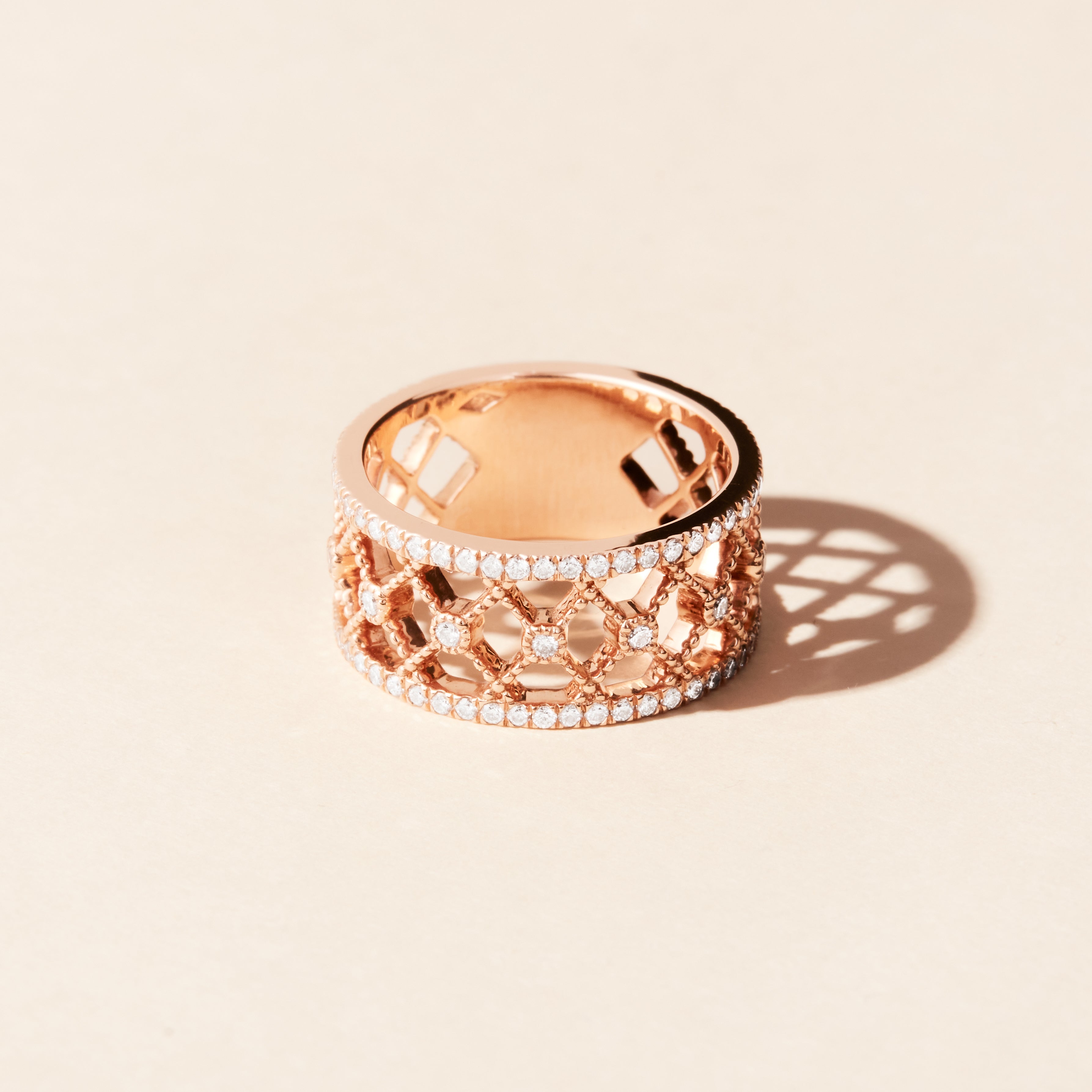 Bague Blanche anneaux diamants micropavage MM - Or rose