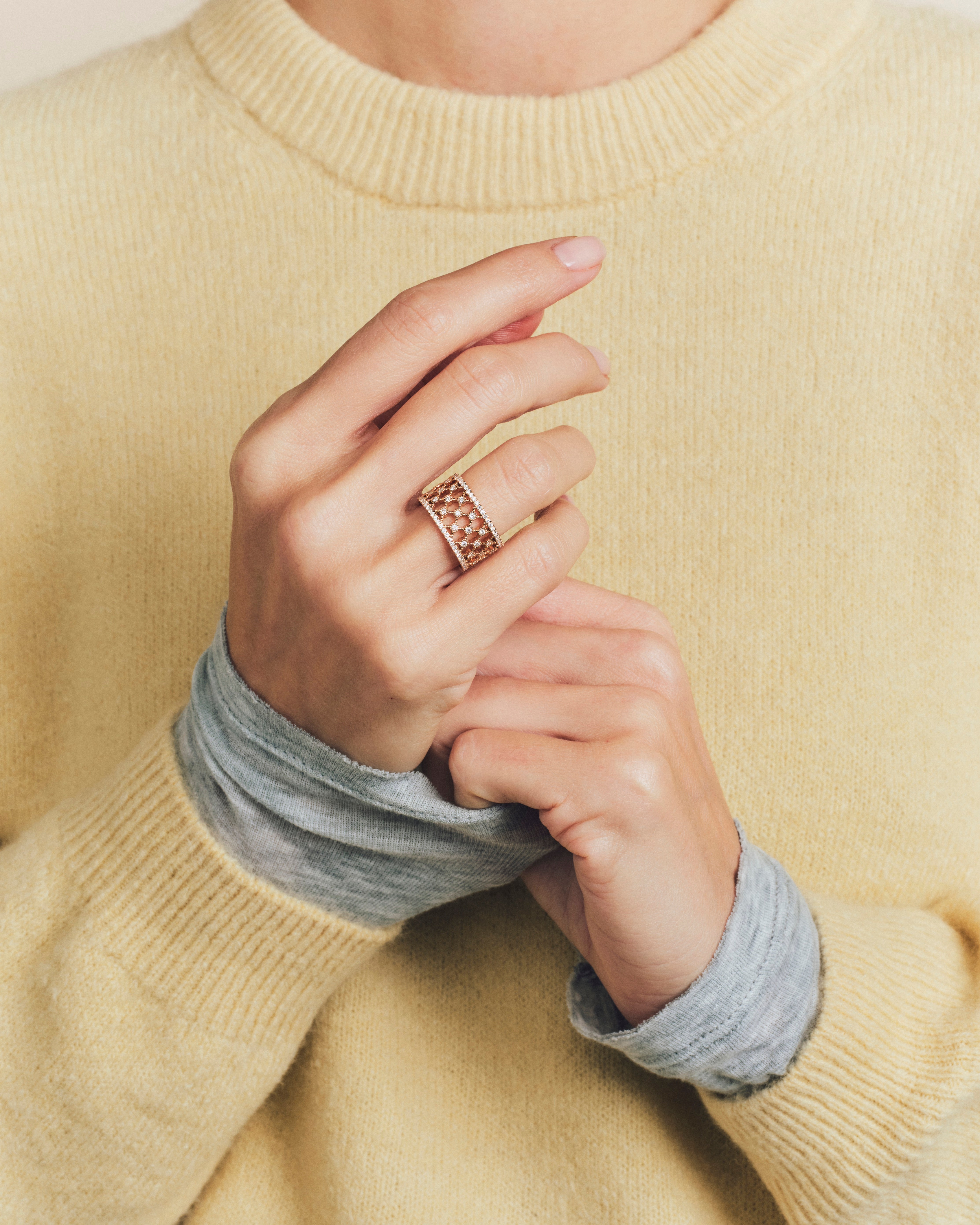 Bague Blanche anneaux diamants micropavage GM - Or rose