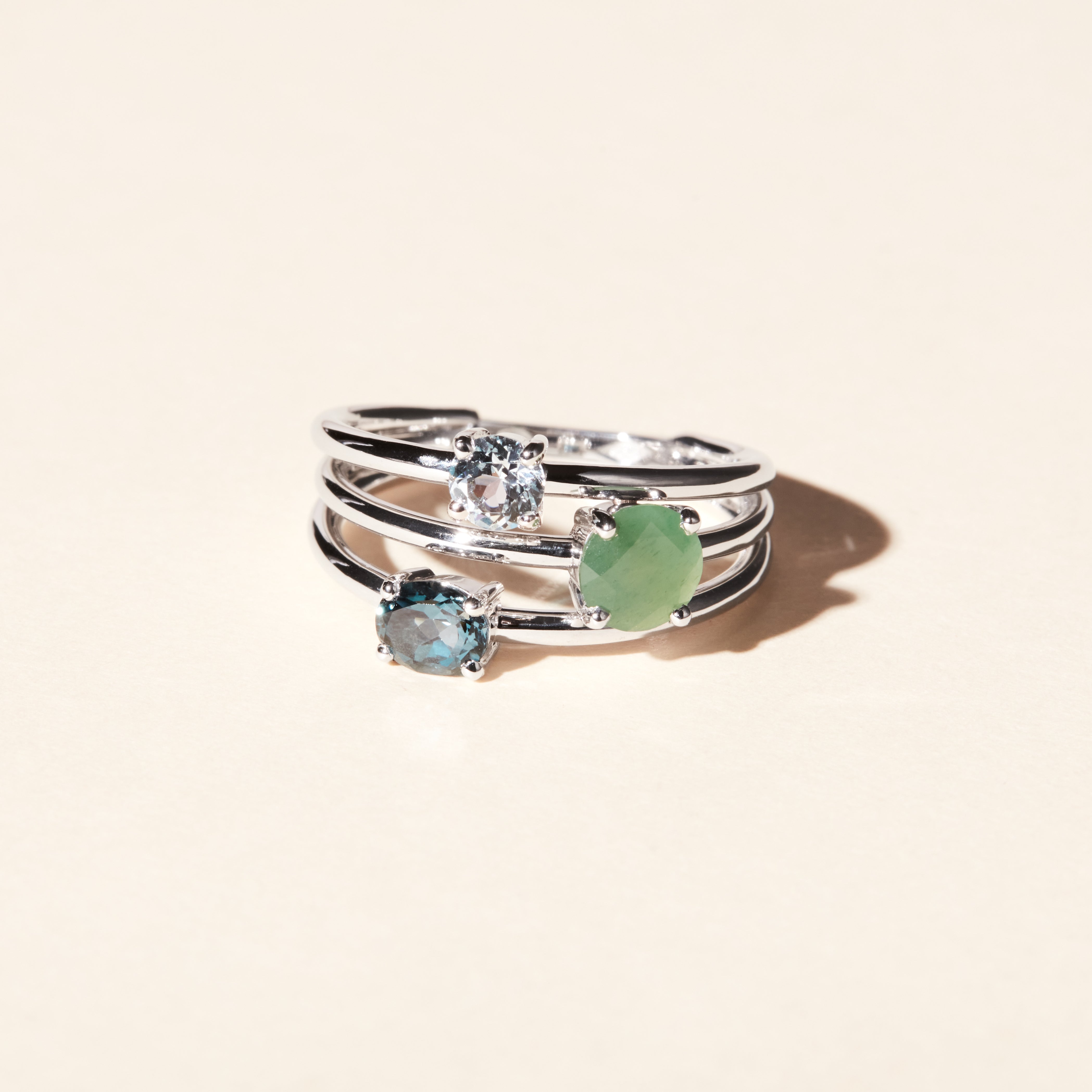 Bague Alma Trio aventurine topaze - Or blanc