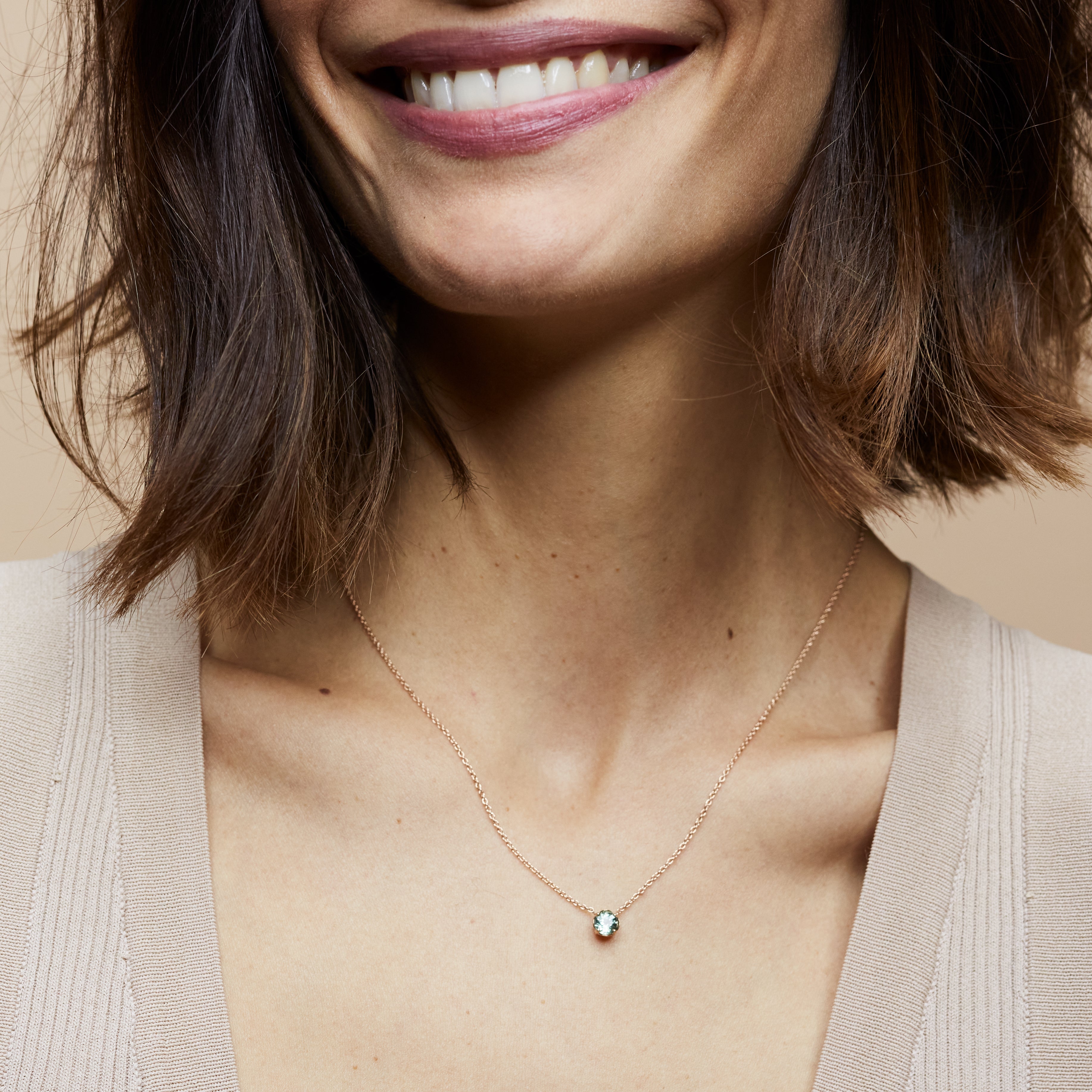 Collier - Serti Pérouse - Saphir Vert - Or rose