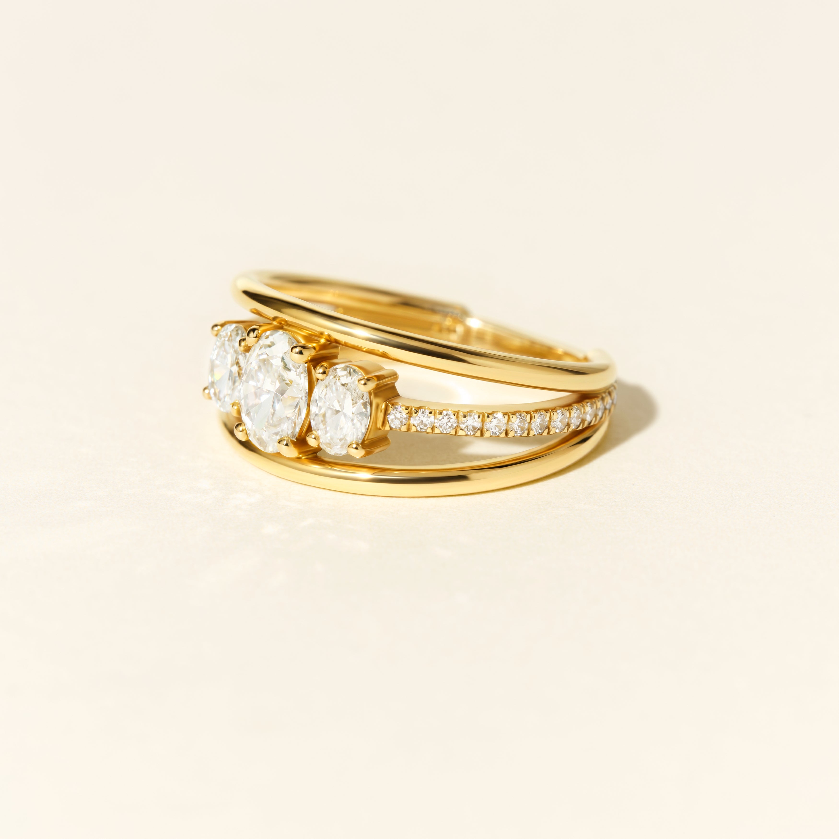 Bague Alma Trio diamants ovales 0.50 carat - Or jaune