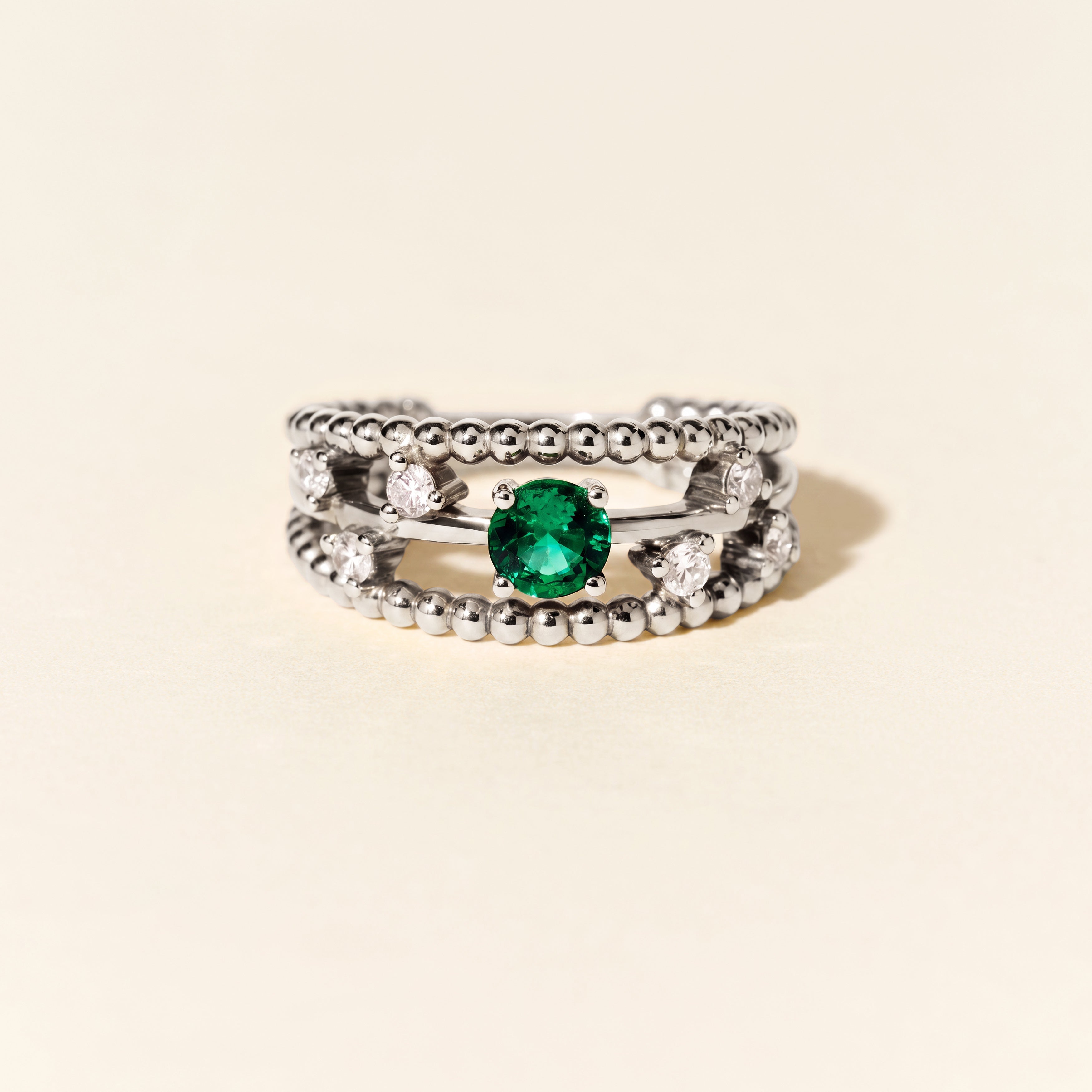 Bague Alma Trio émeraude et diamants PM - Or blanc