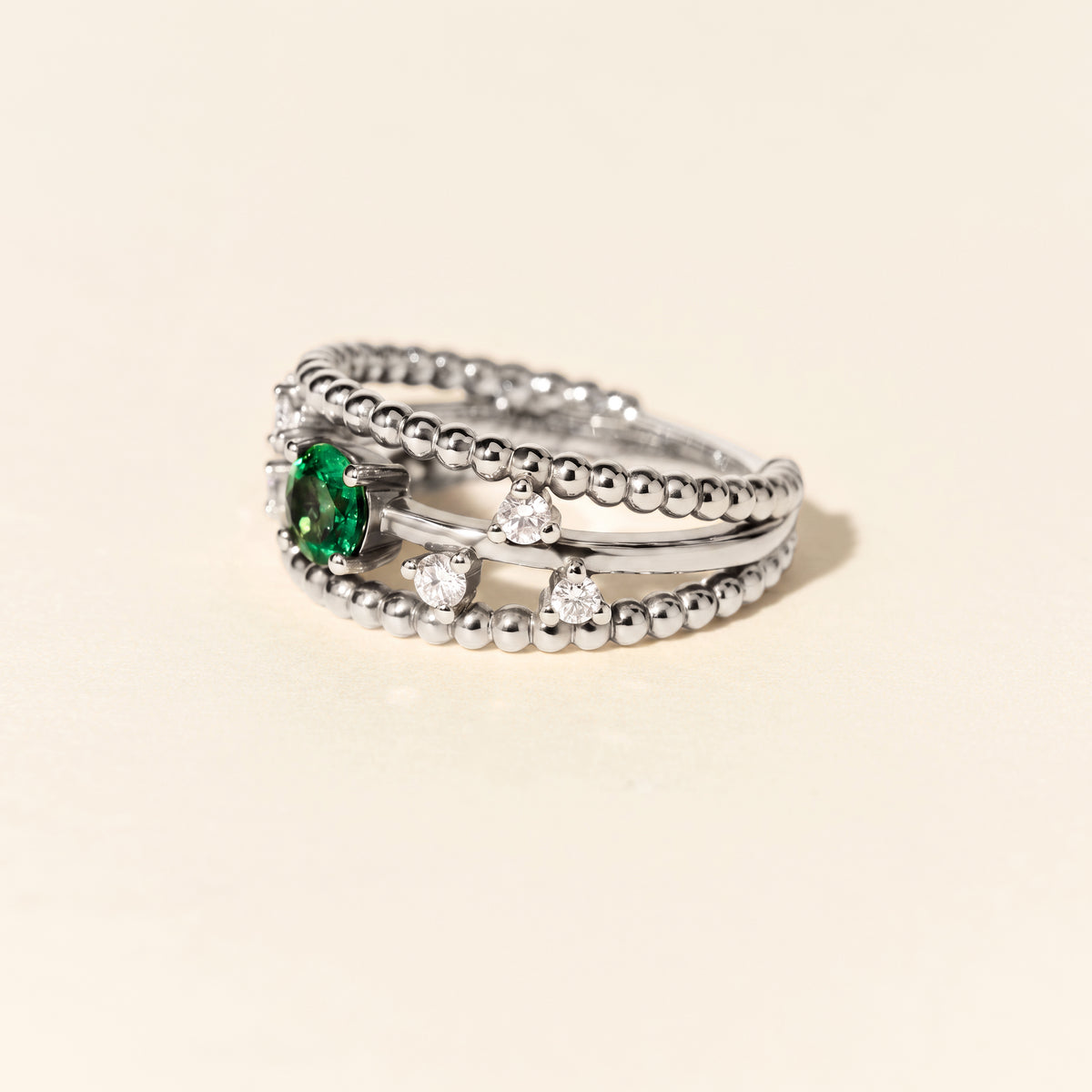 Bague Alma Trio émeraude et diamants PM - Or blanc