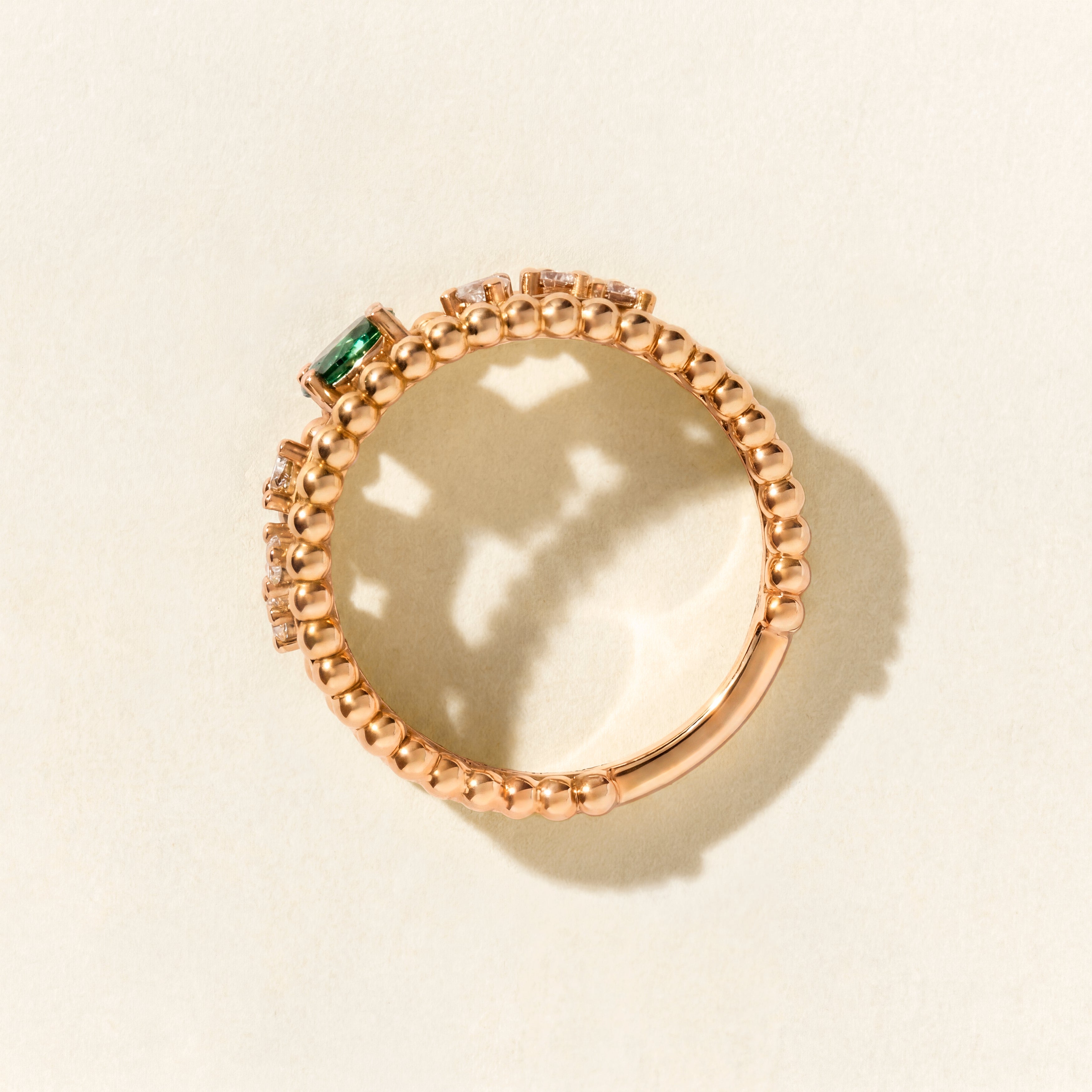 Bague Alma Trio émeraude et diamants PM - Or rose
