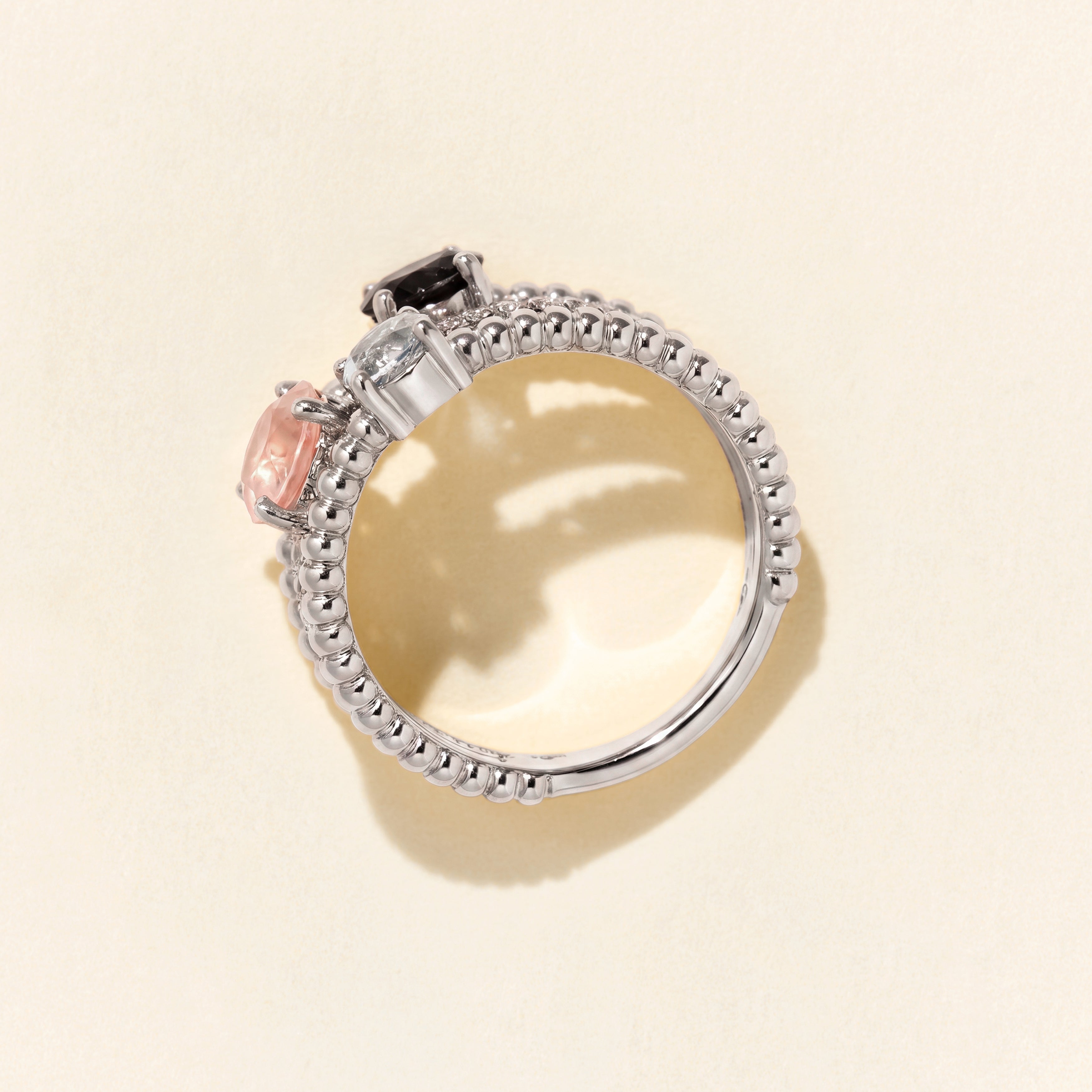 Bague Alma Trio quartz rose topazes - Or blanc