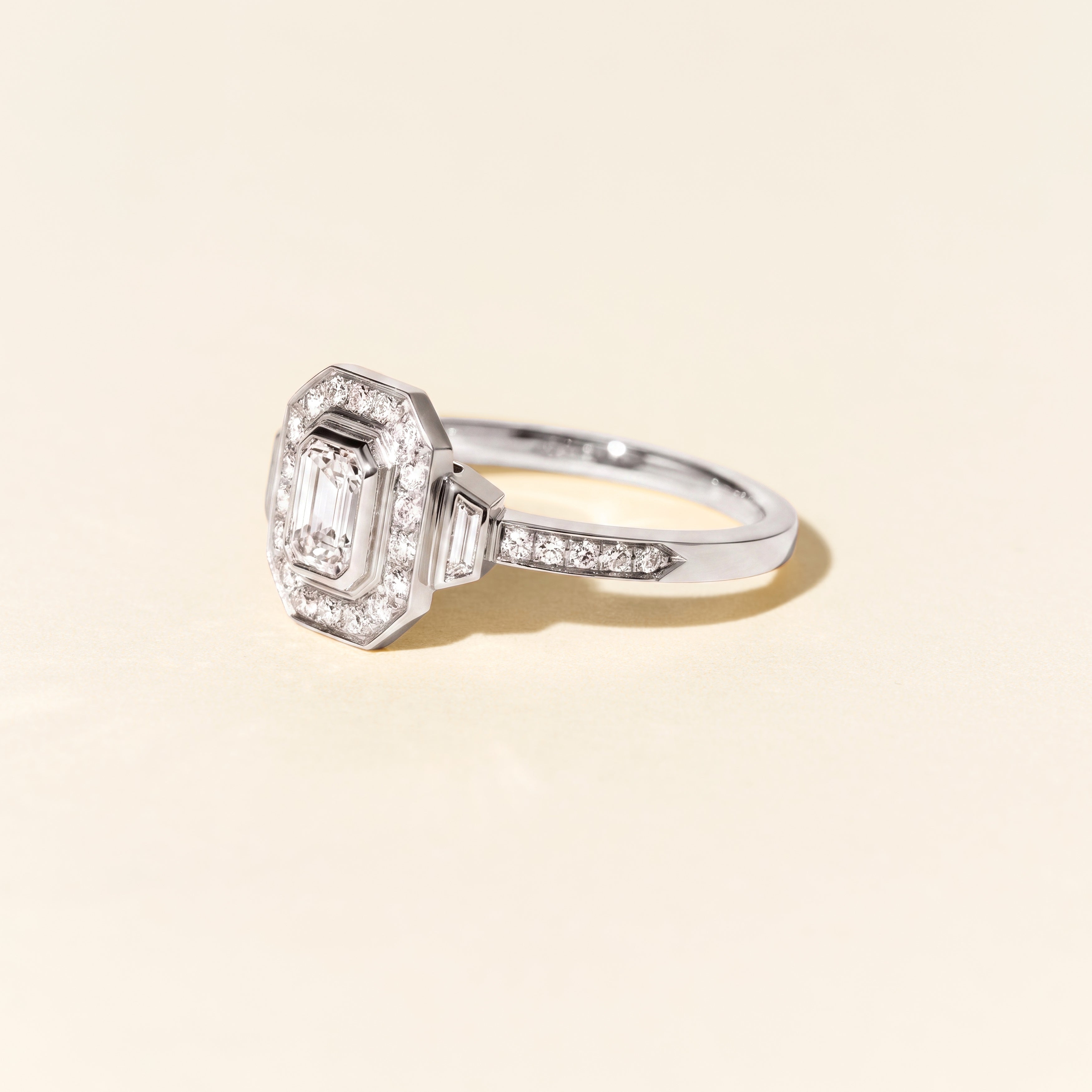Art Deco Signature Trapezoid Ring with 0.50 Carat Diamonds - White Gold
