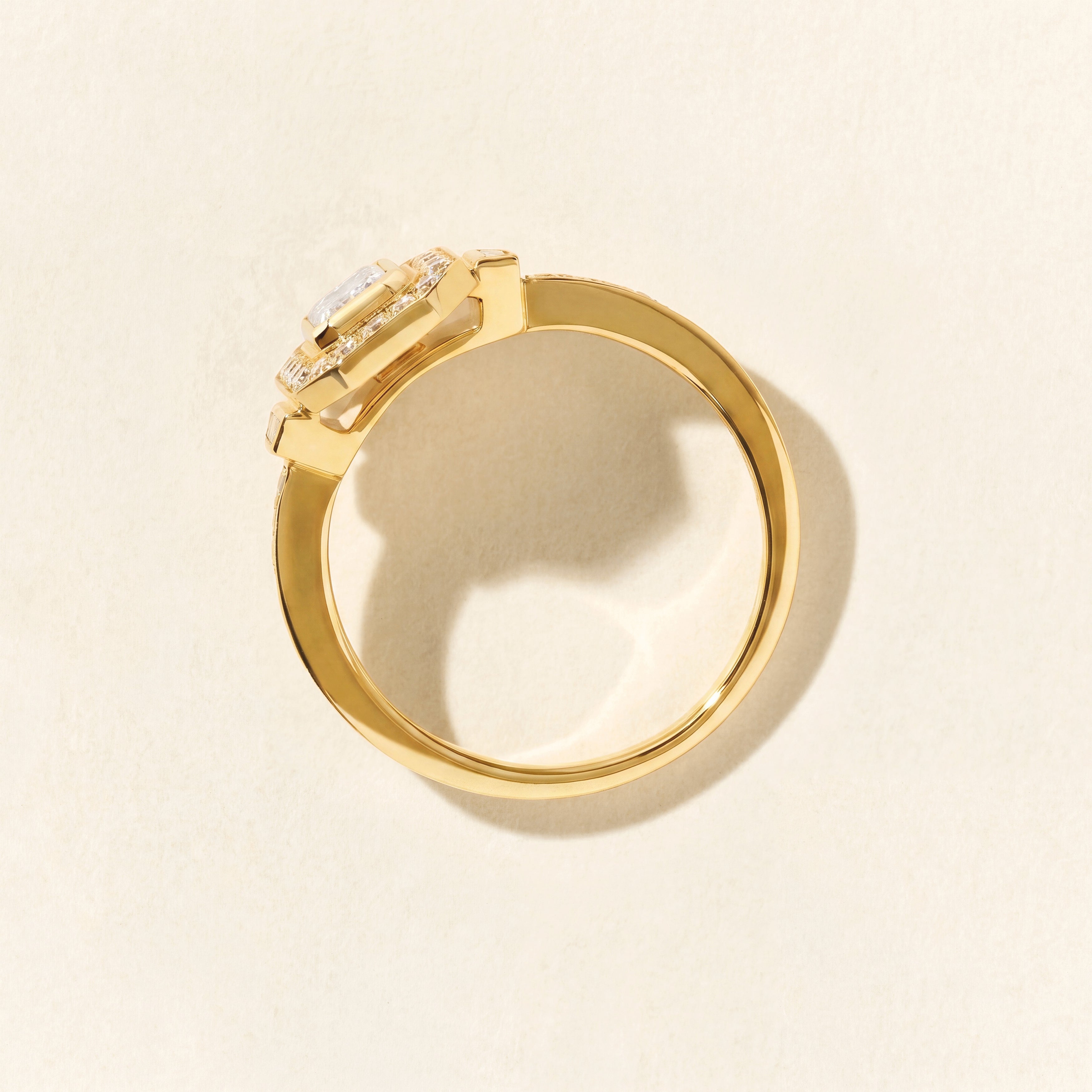 Art Deco Signature Trapezoid Ring with 0.40 Carat Diamonds - Yellow Gold