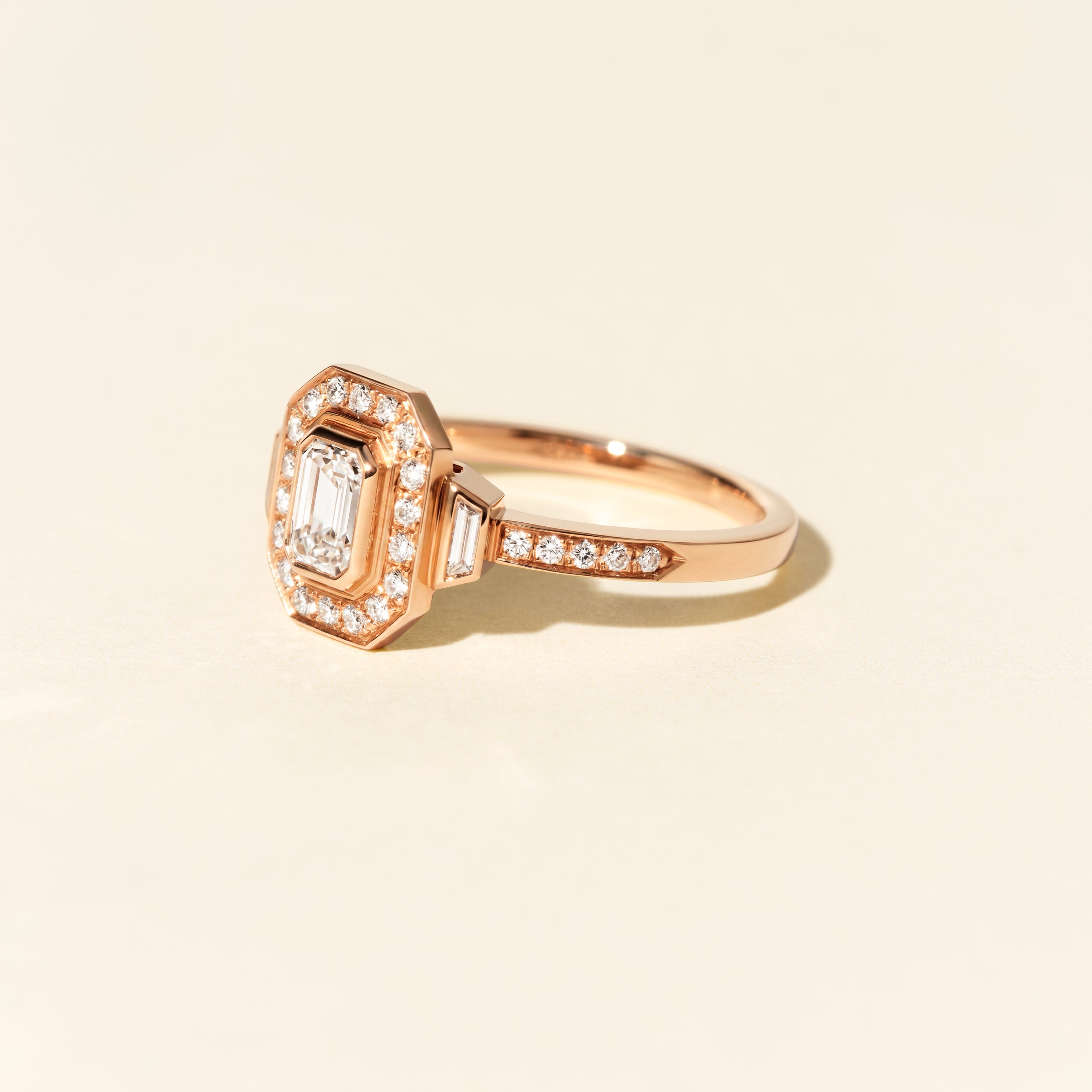 Art Deco Signature Trapezoid Ring with 0.60 Carat Diamonds - Rose Gold