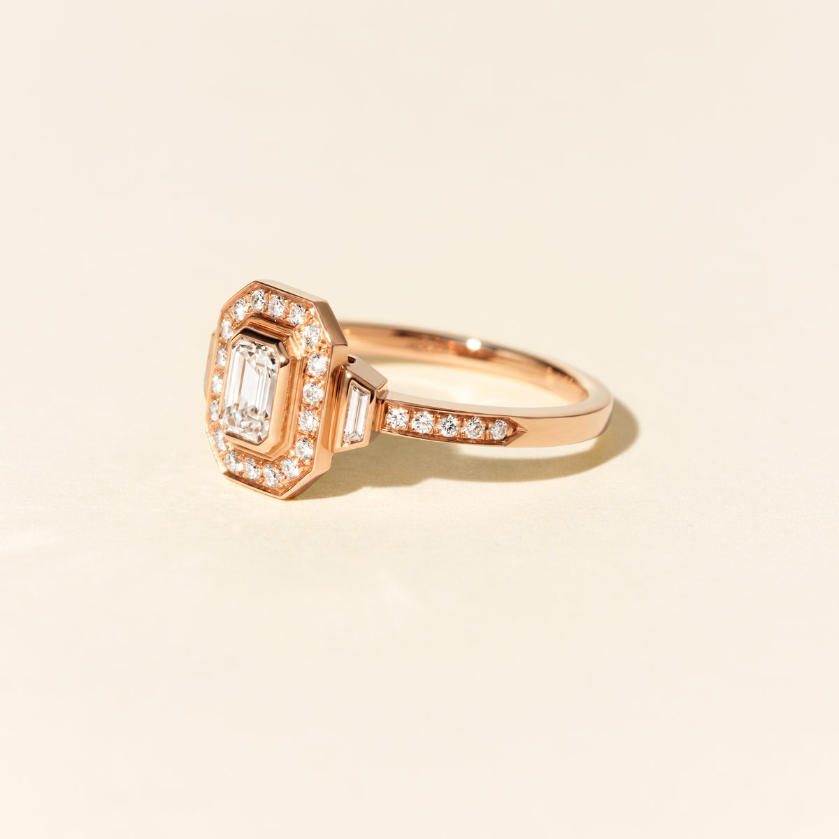 Art Deco Signature Trapezoid Ring with 0.50 Carat Diamonds - Rose Gold