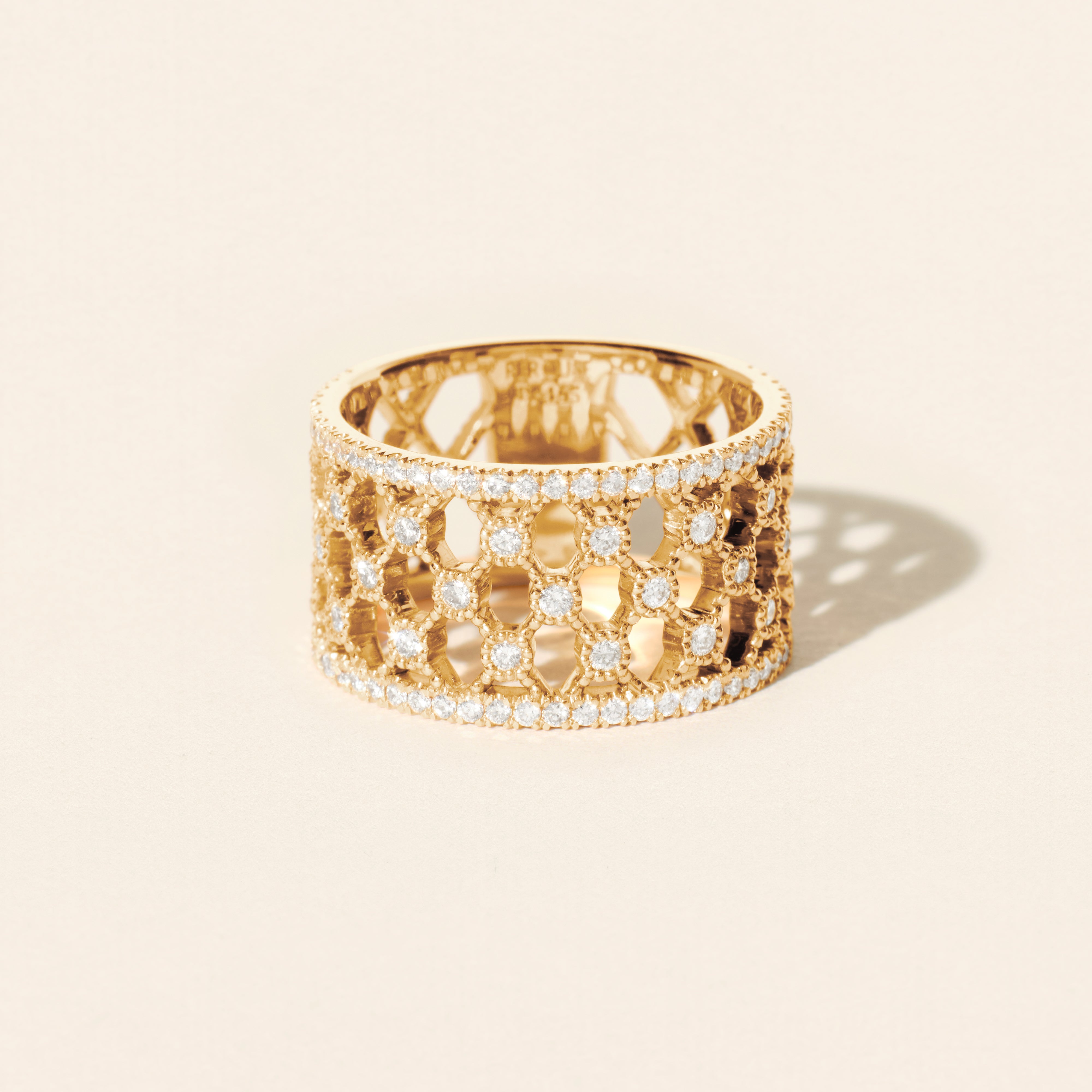 Bague Blanche anneaux diamants micropavage GM - Or rose