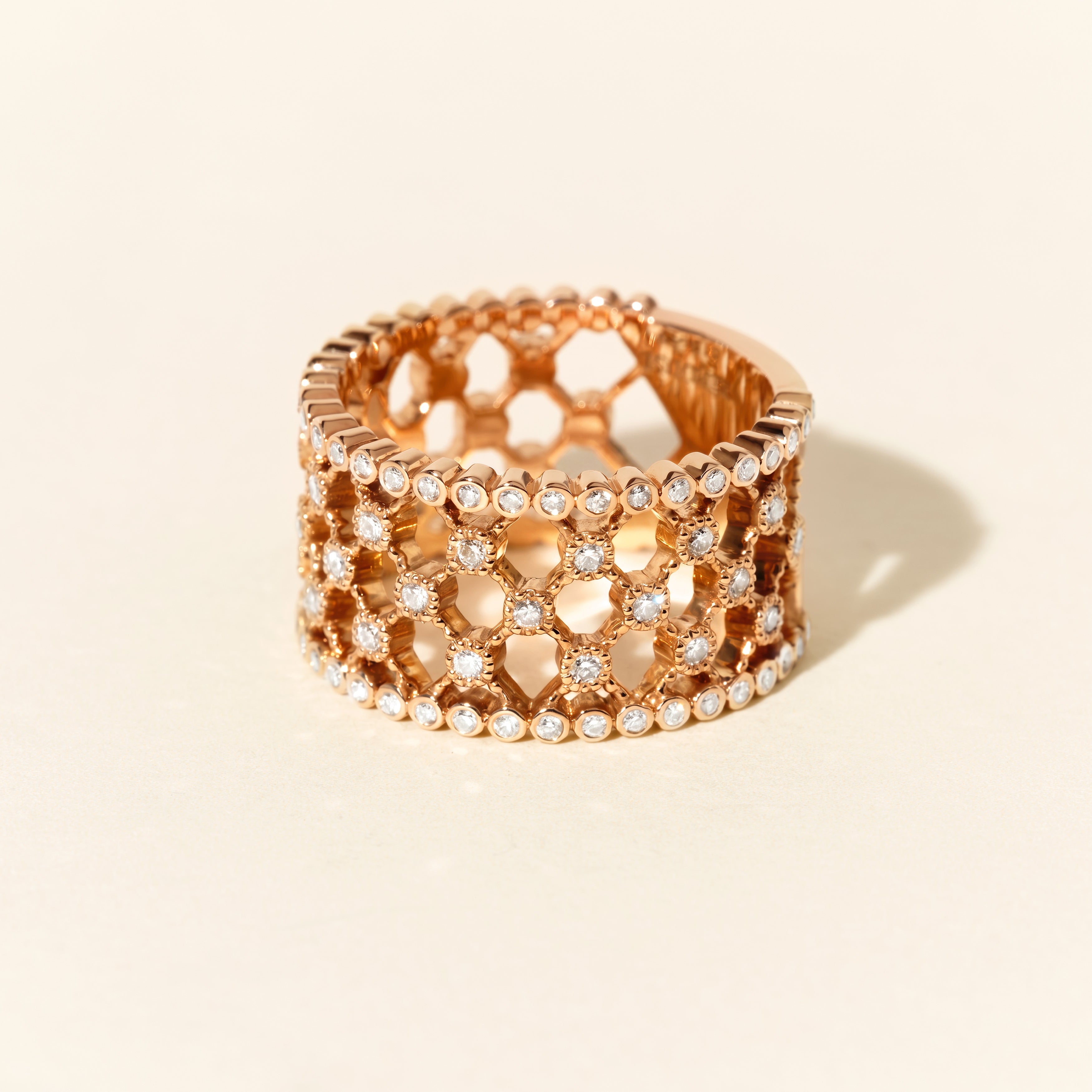 Bague Blanche diamants serti clos - Or rose