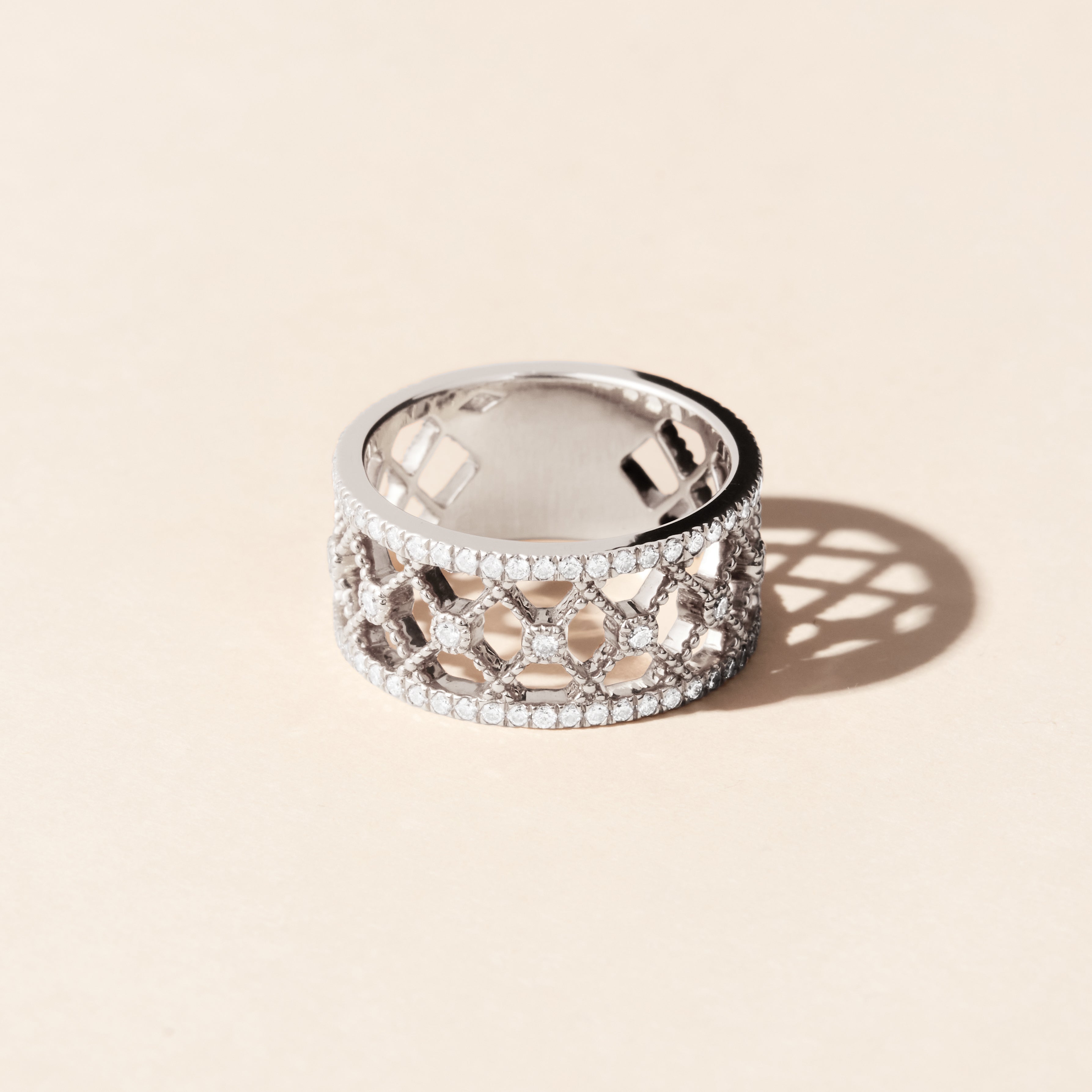 Bague Blanche anneaux diamants micropavage MM - Or blanc