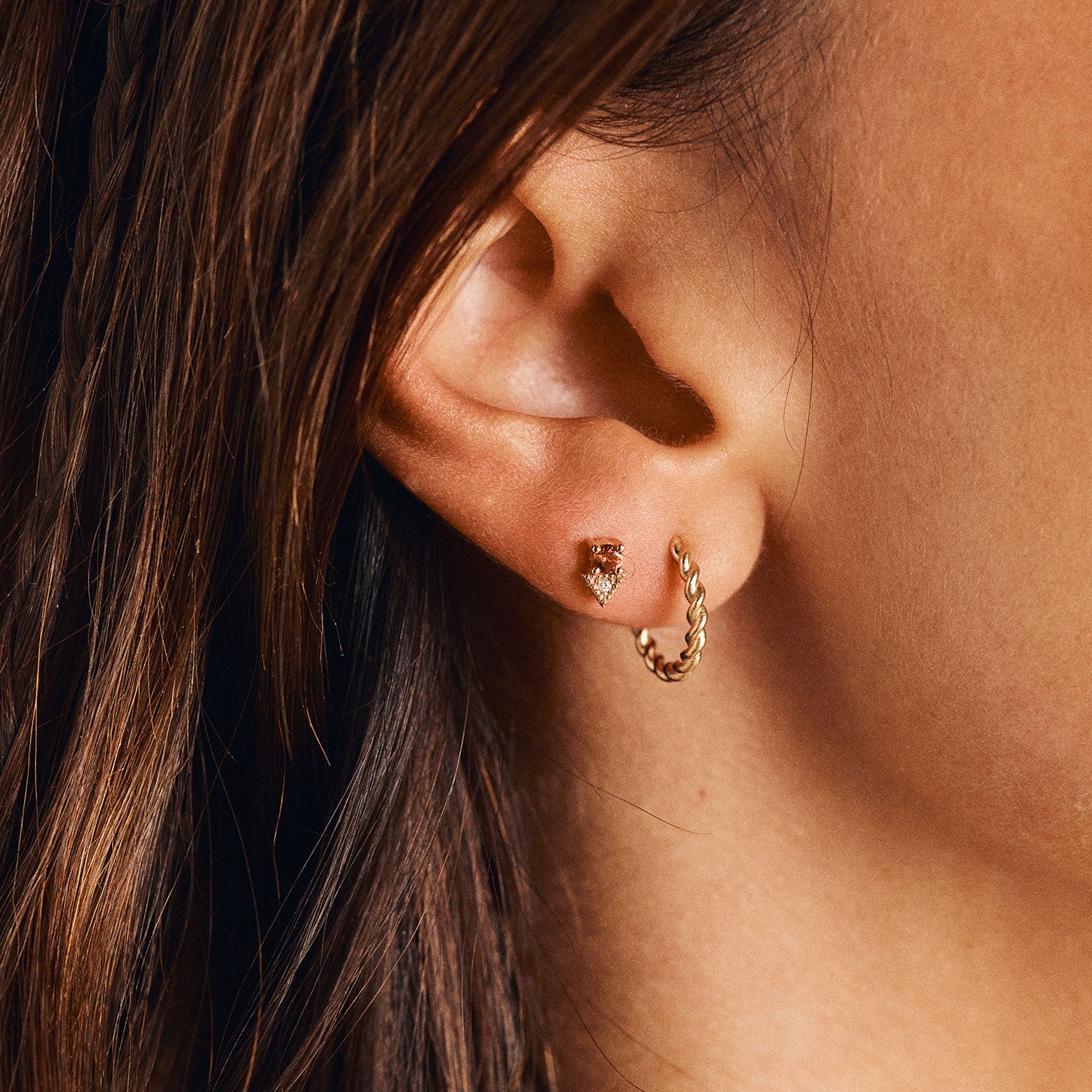 Puces d'oreilles - Brooklyn - Saphirs pêche et diamants - Or rose