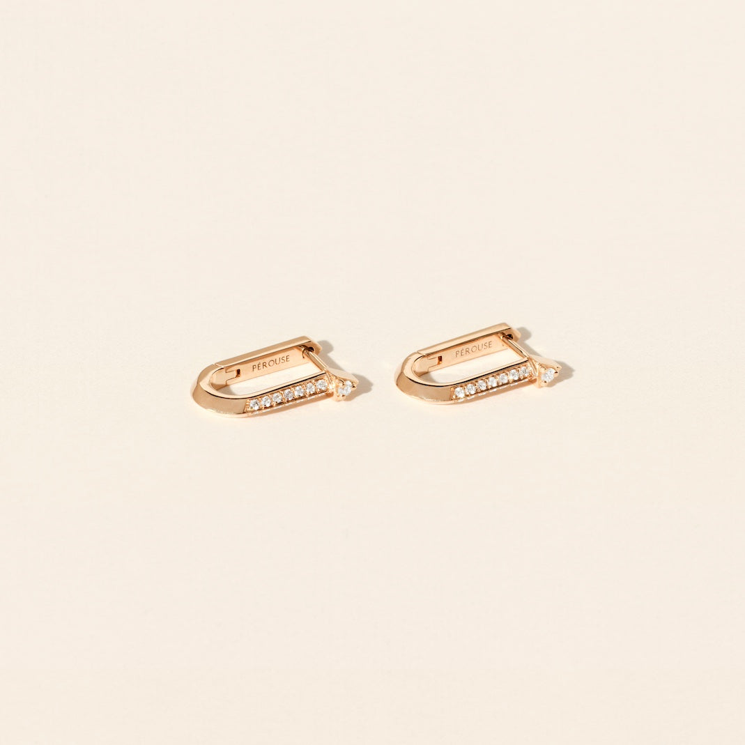 Boucles d'oreilles - Brooklyn - Fil couteau diamants pavage - Or rose