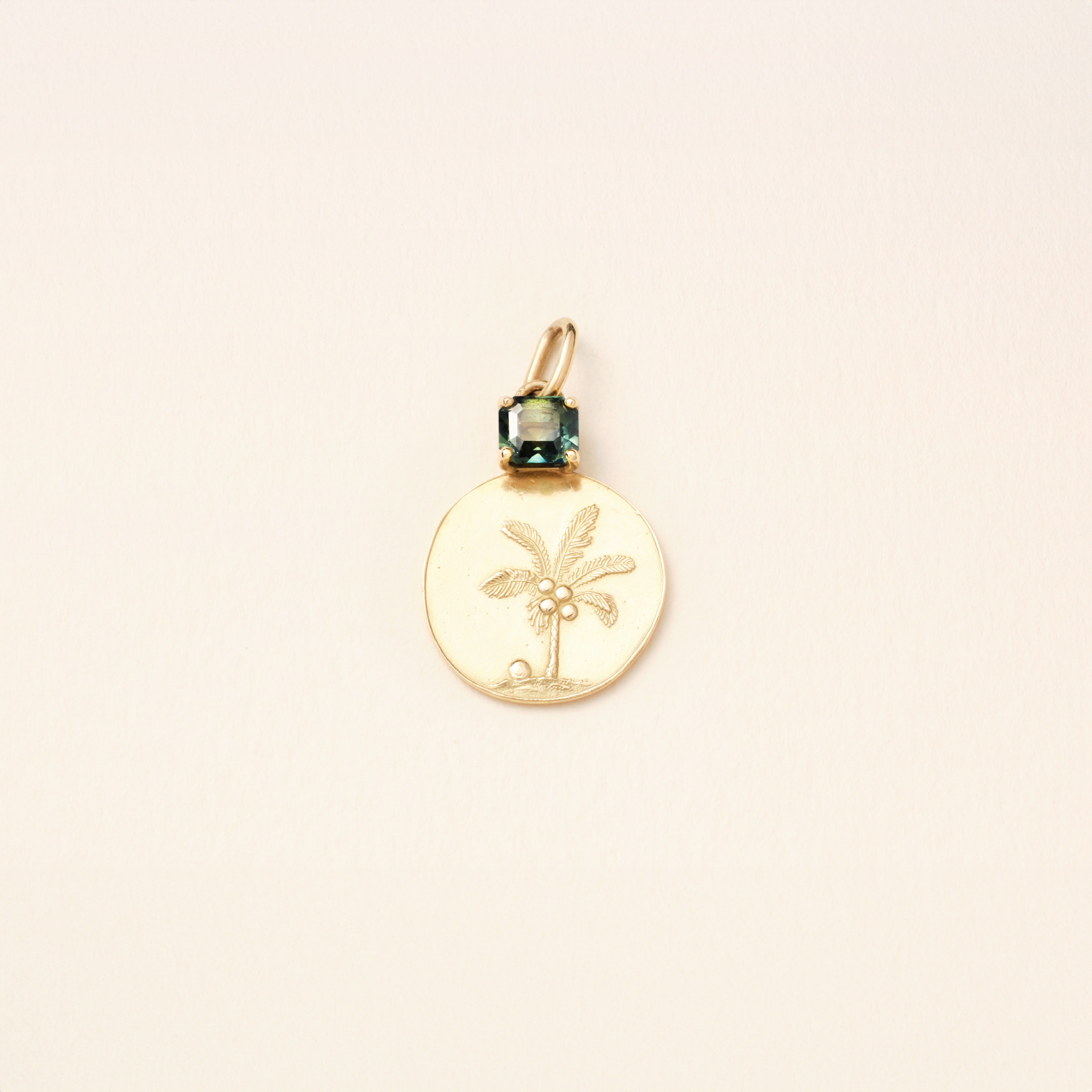 Pendentif - Médaille - Palmier saphir vert - Or jaune