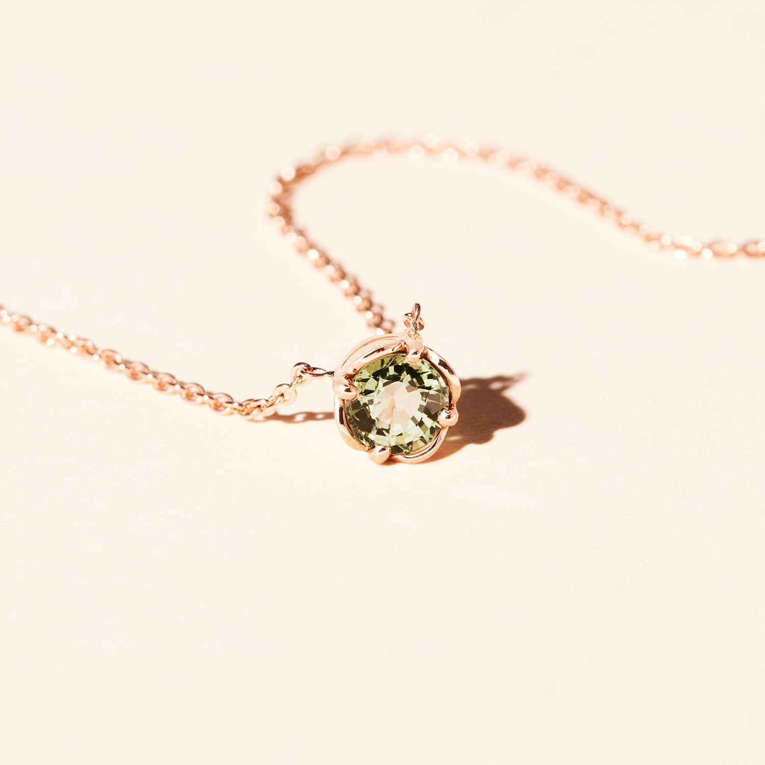 Collier - Serti Pérouse - Saphir Vert - Or rose