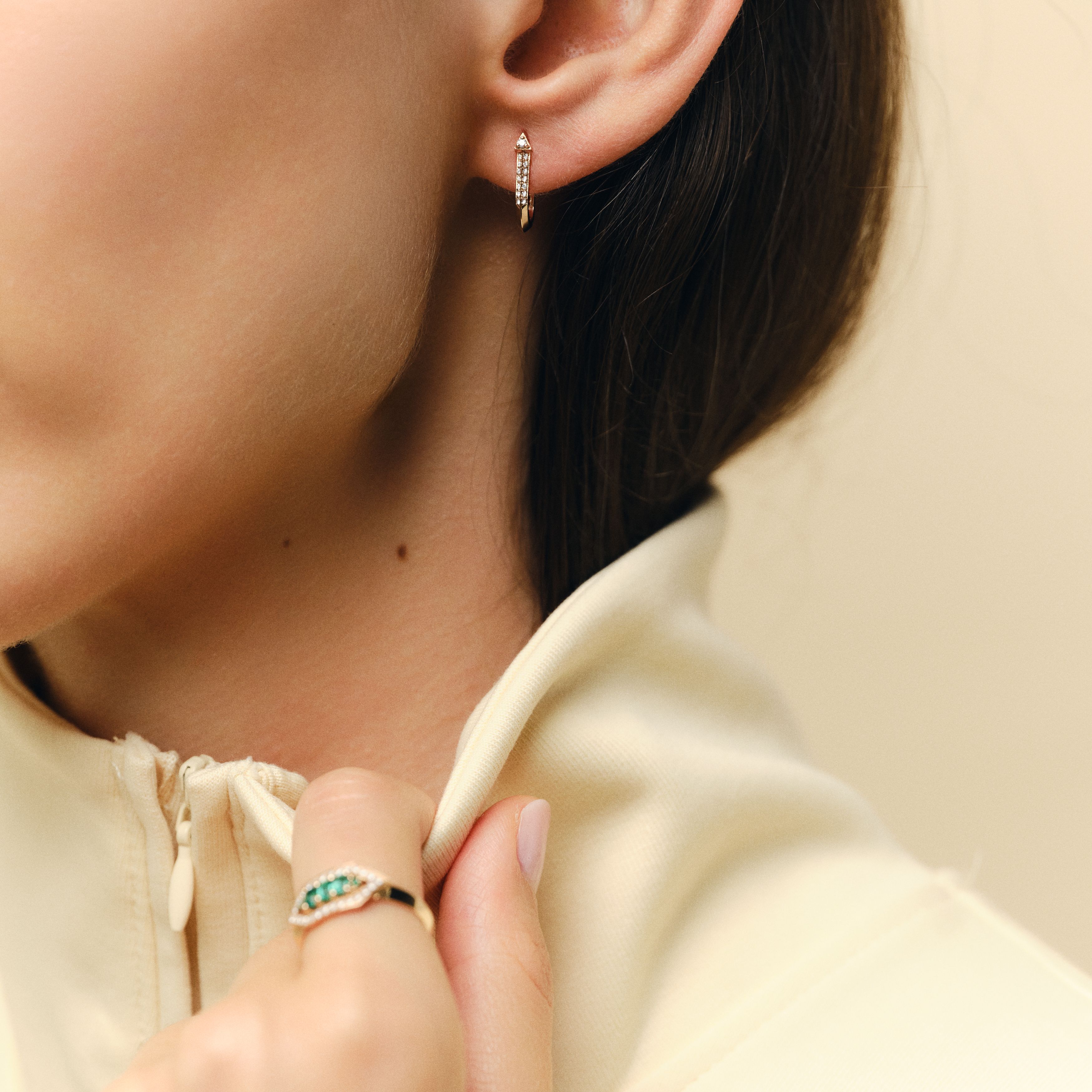 Boucles d'oreilles - Brooklyn - Fil couteau diamants pavage - Or rose