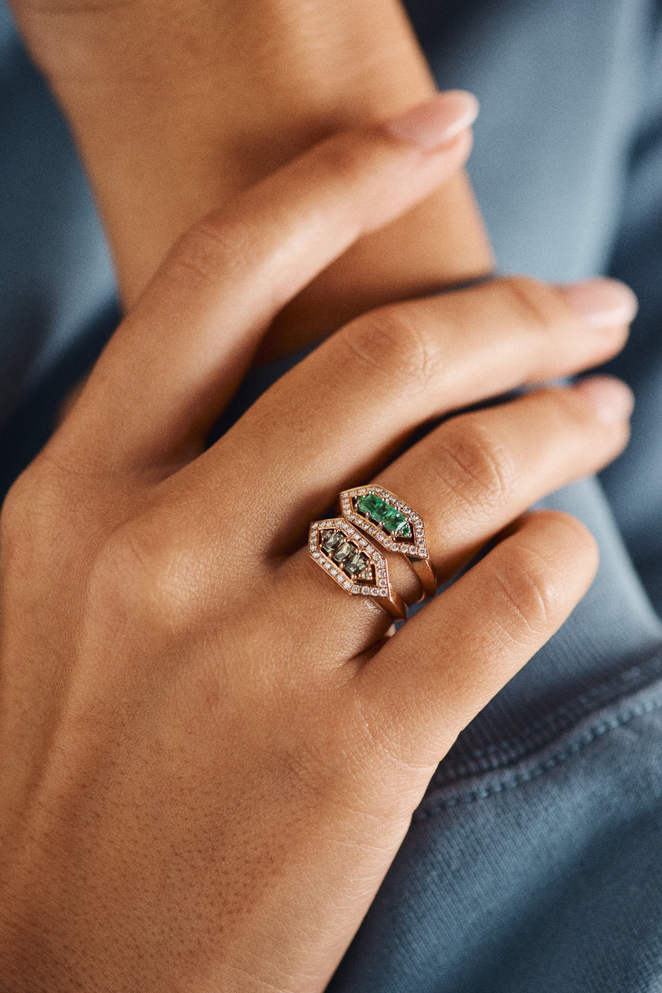 Bague Brooklyn saphirs verts - Or rose