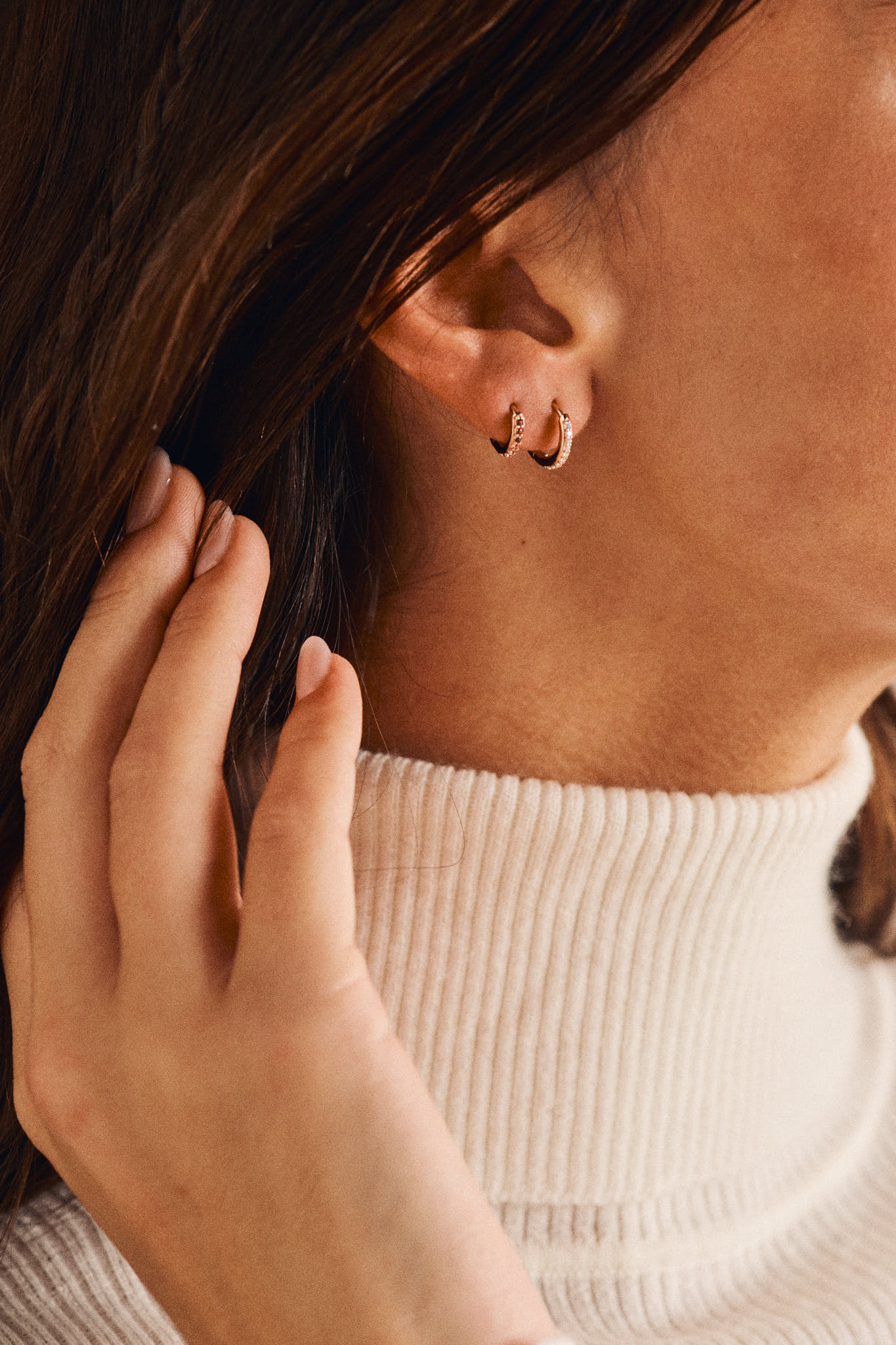 Boucles d'oreilles - Hibiscus - Baby créoles saphirs roses - Or rose