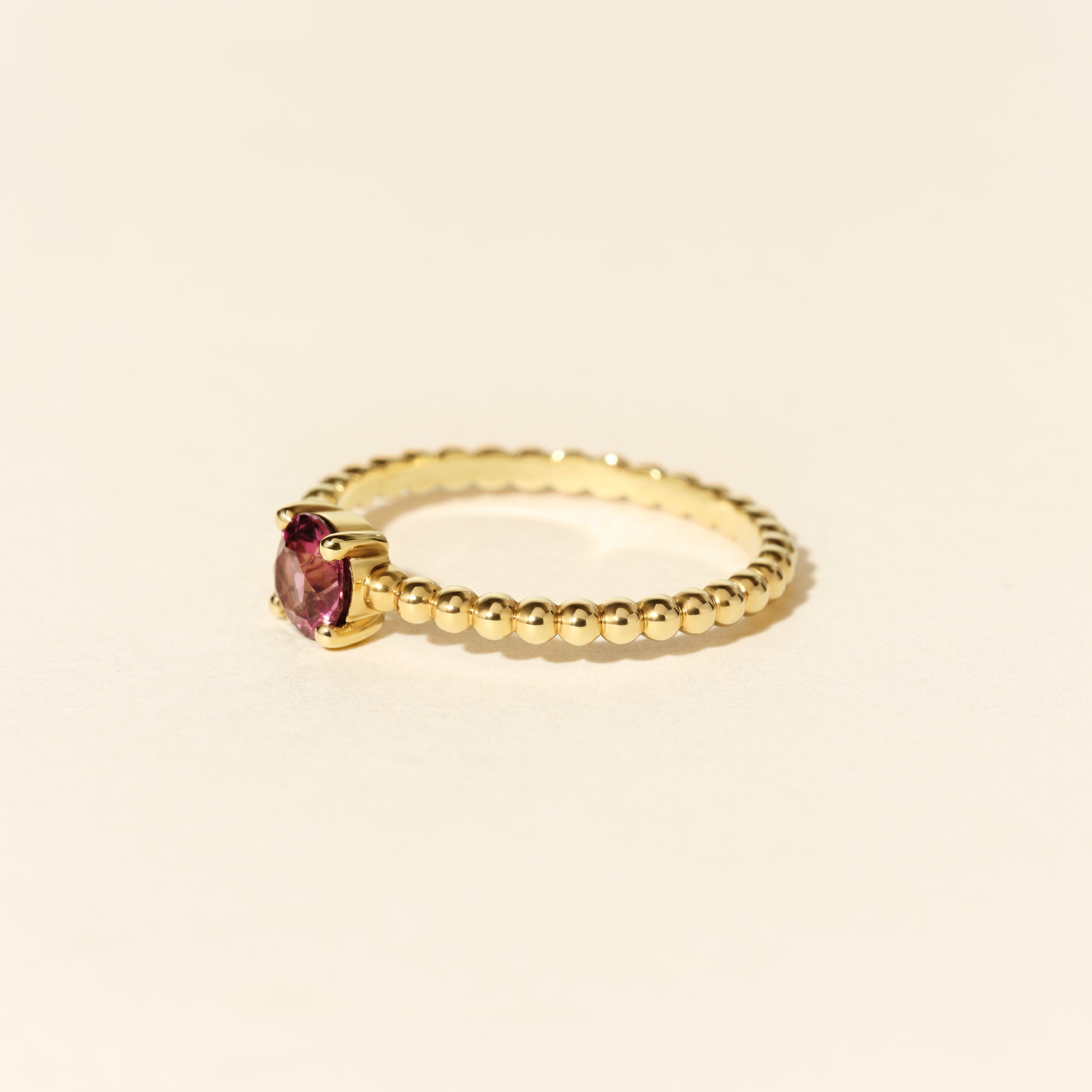 Alma Solitaire Ring with Rhodolite - Yellow Gold