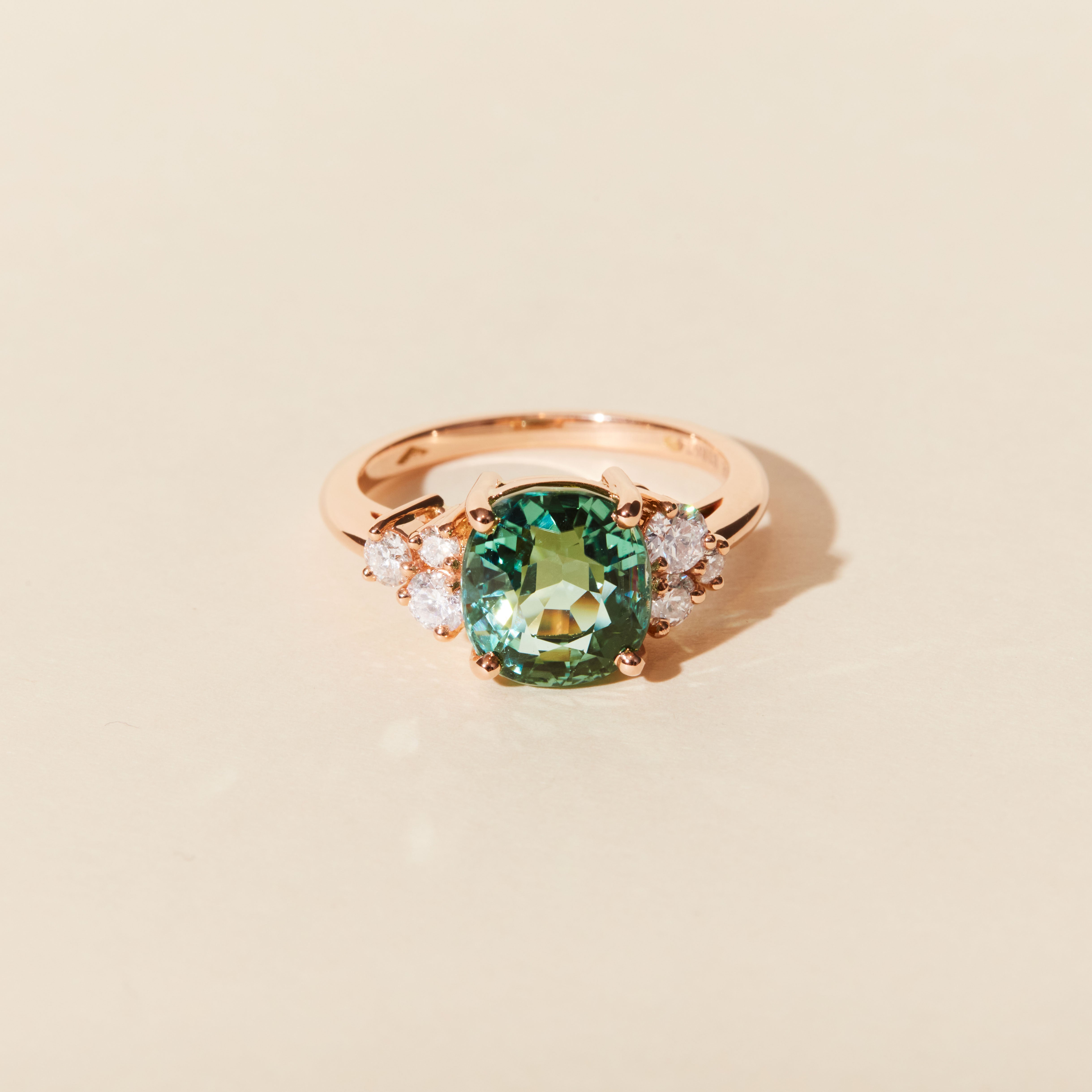 Bague Louise tourmaline verte et diamants - Or rose