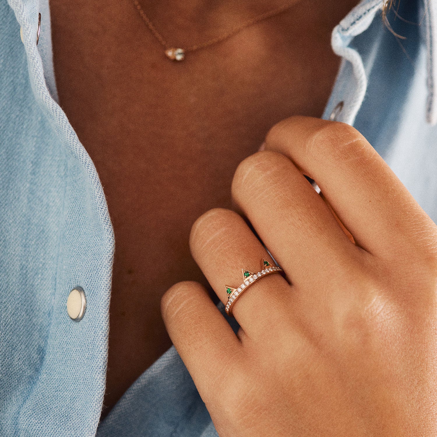 Bague Brooklyn baby émeraudes et diamants - Or rose