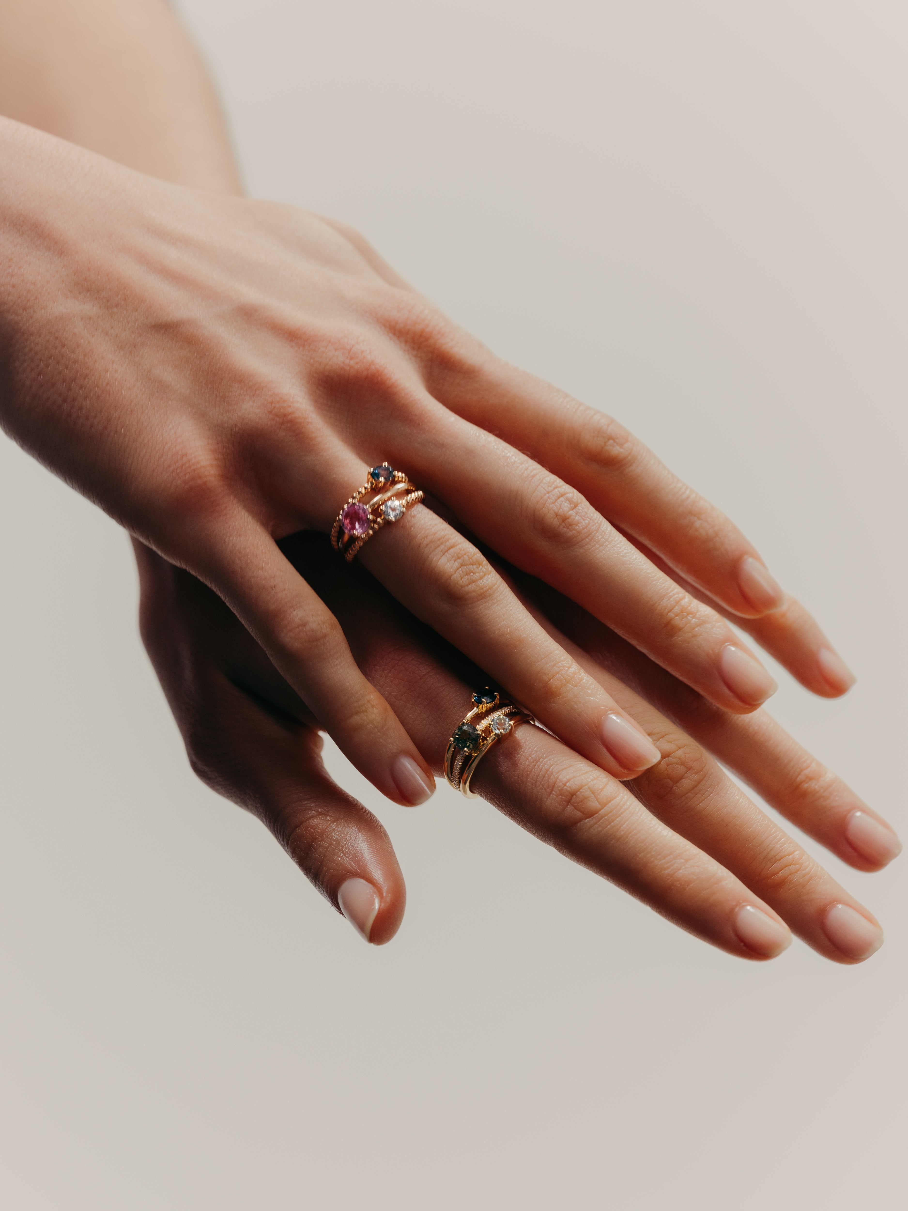 Alma Trio rose quartz topaz ring - Rose gold