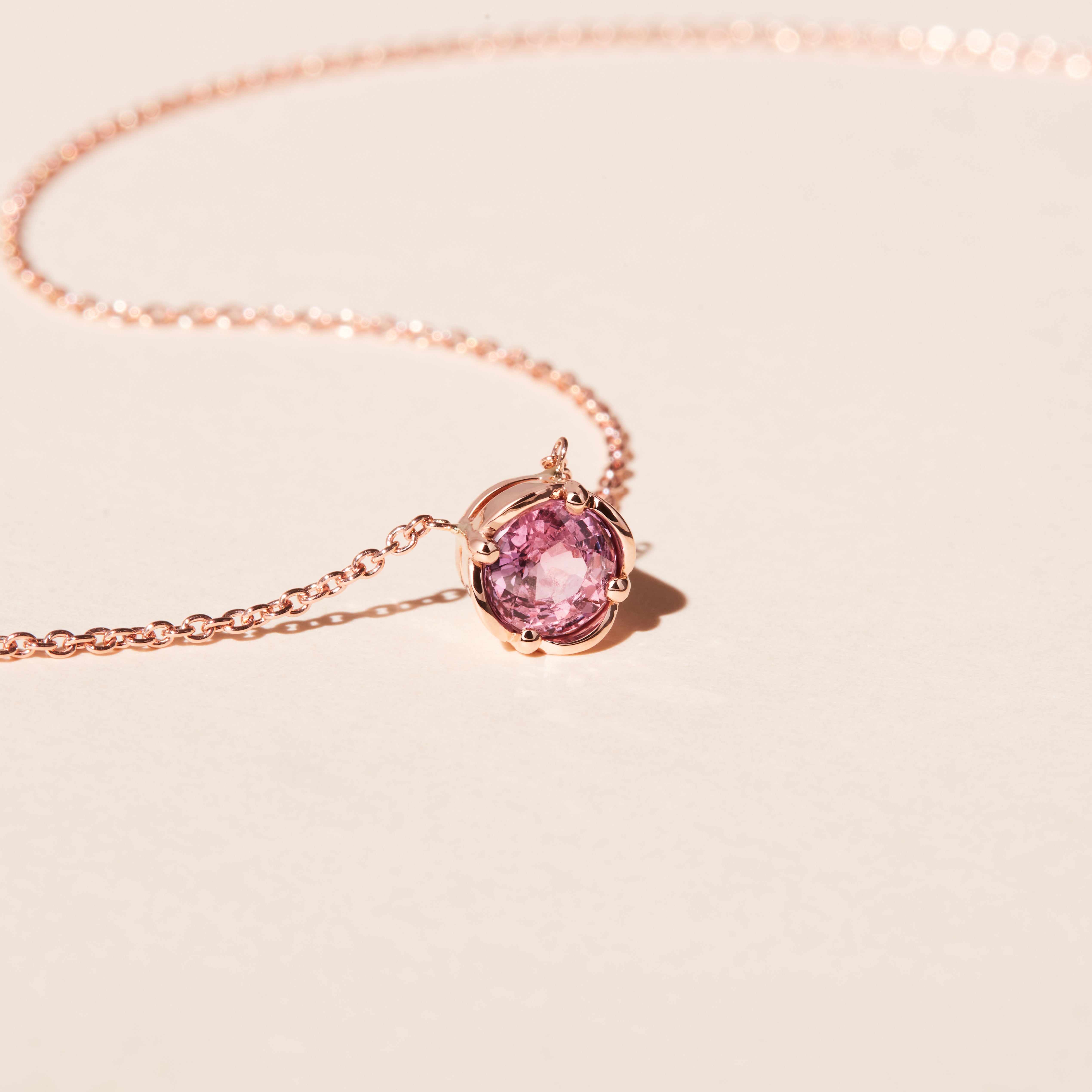 Collier - Serti Pérouse - Saphir Rose - Or rose
