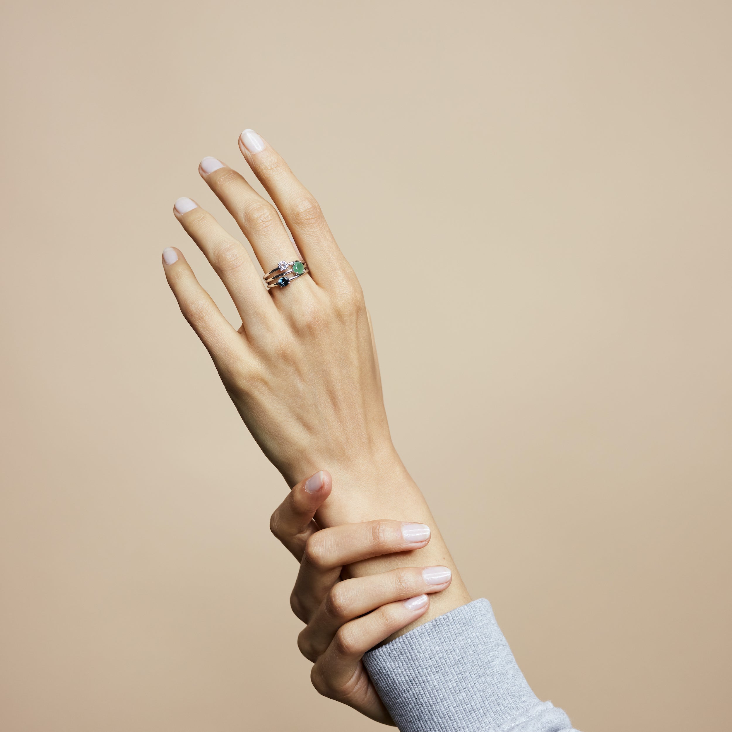 Bague Alma Trio aventurine topaze - Or blanc