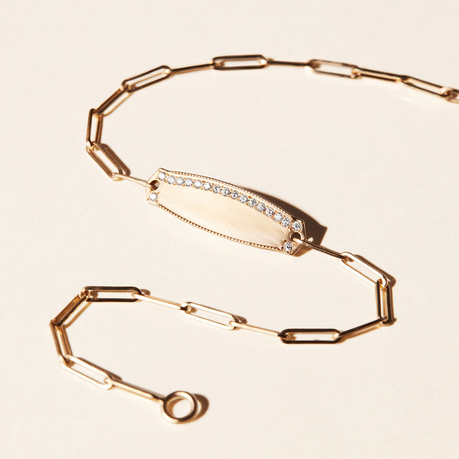Bracelet Mini gourmette pavée sur chaîne - Or jaune et diamants