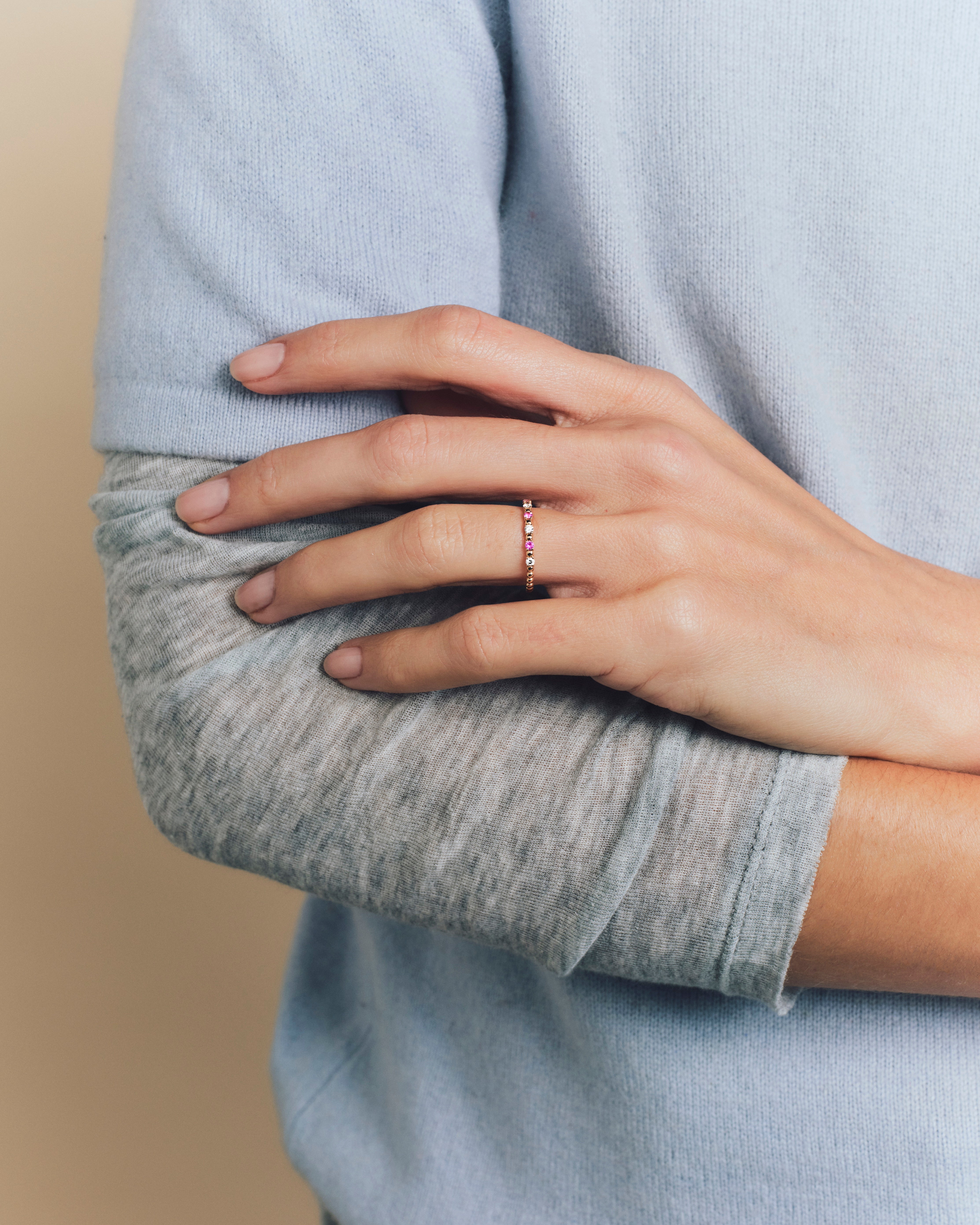 Alma Baby ring with pink sapphire and diamonds - Rose gold