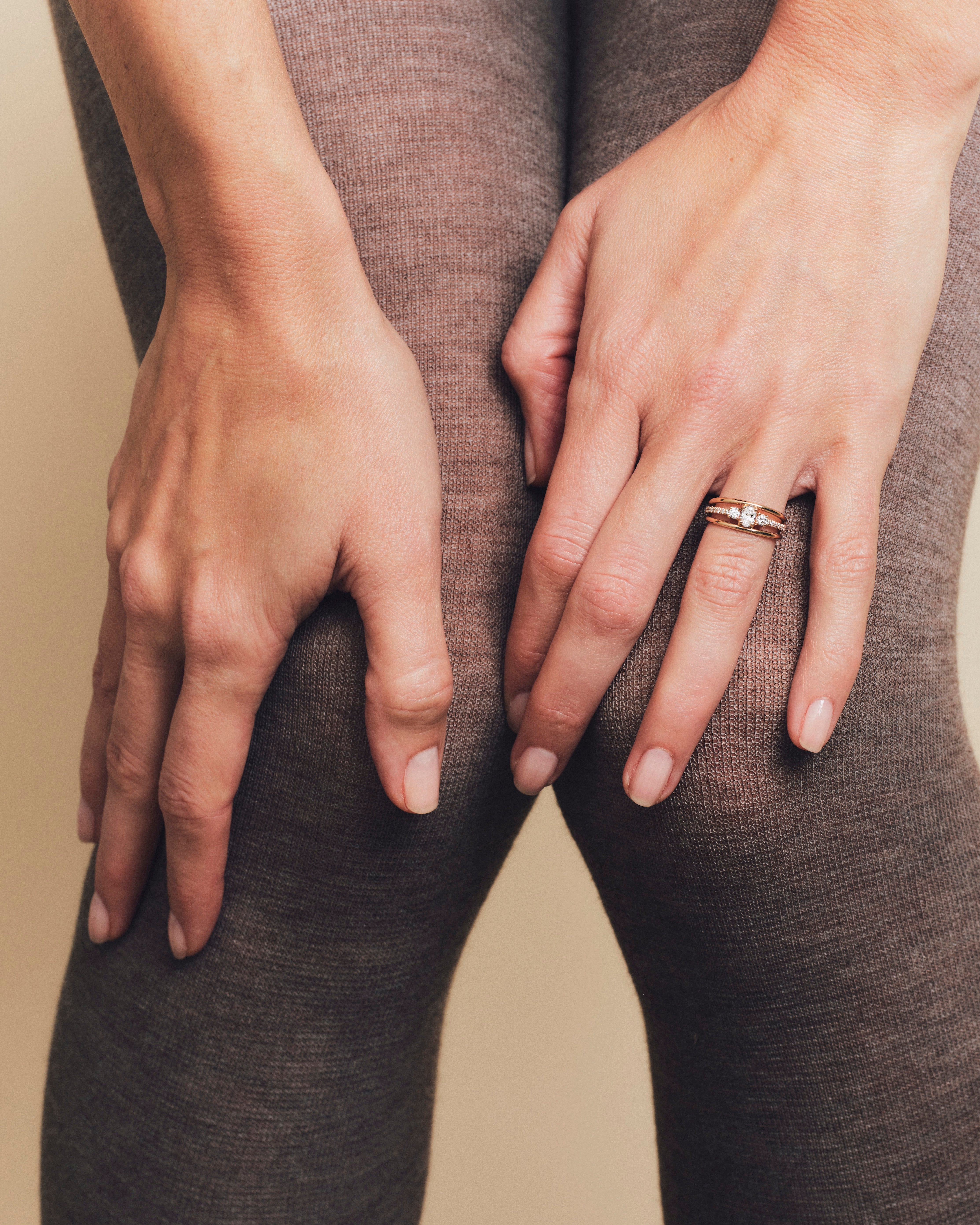 Bague Alma Trio diamants ovales et ronds 0.40 carat - Or jaune