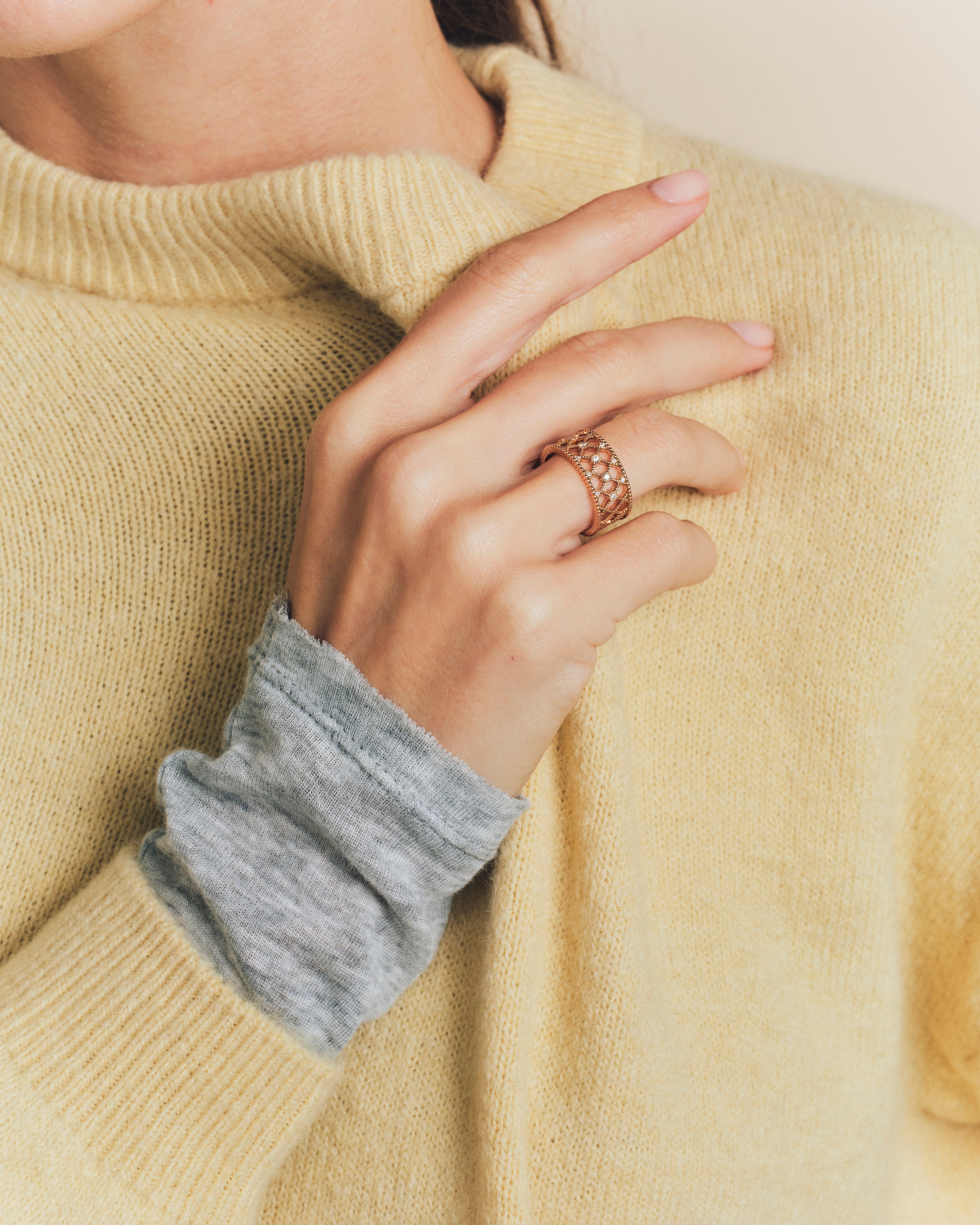 Bague Blanche perlée MM - Or blanc