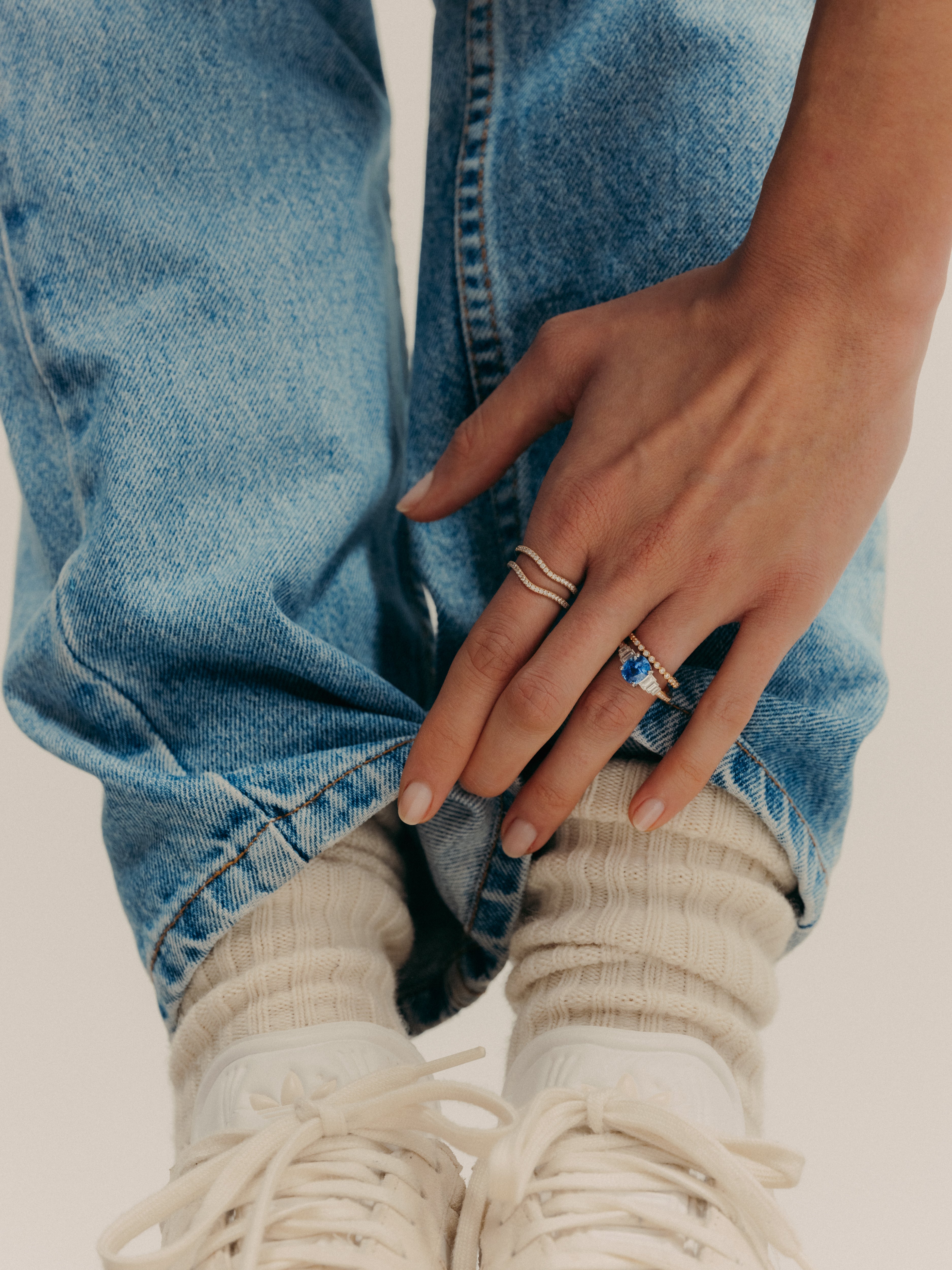 Bague Gatsby Triple diamants baguette et saphir - Or rose
