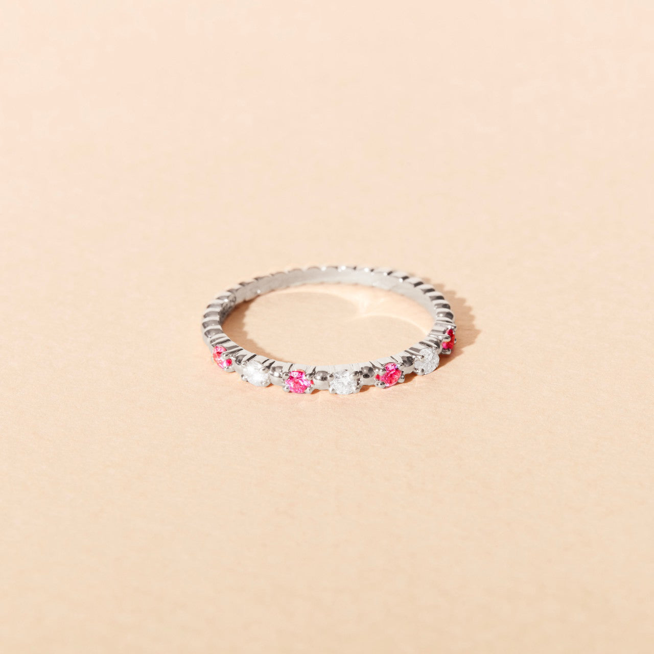 Alma Baby ring with pink sapphire and diamonds - White gold