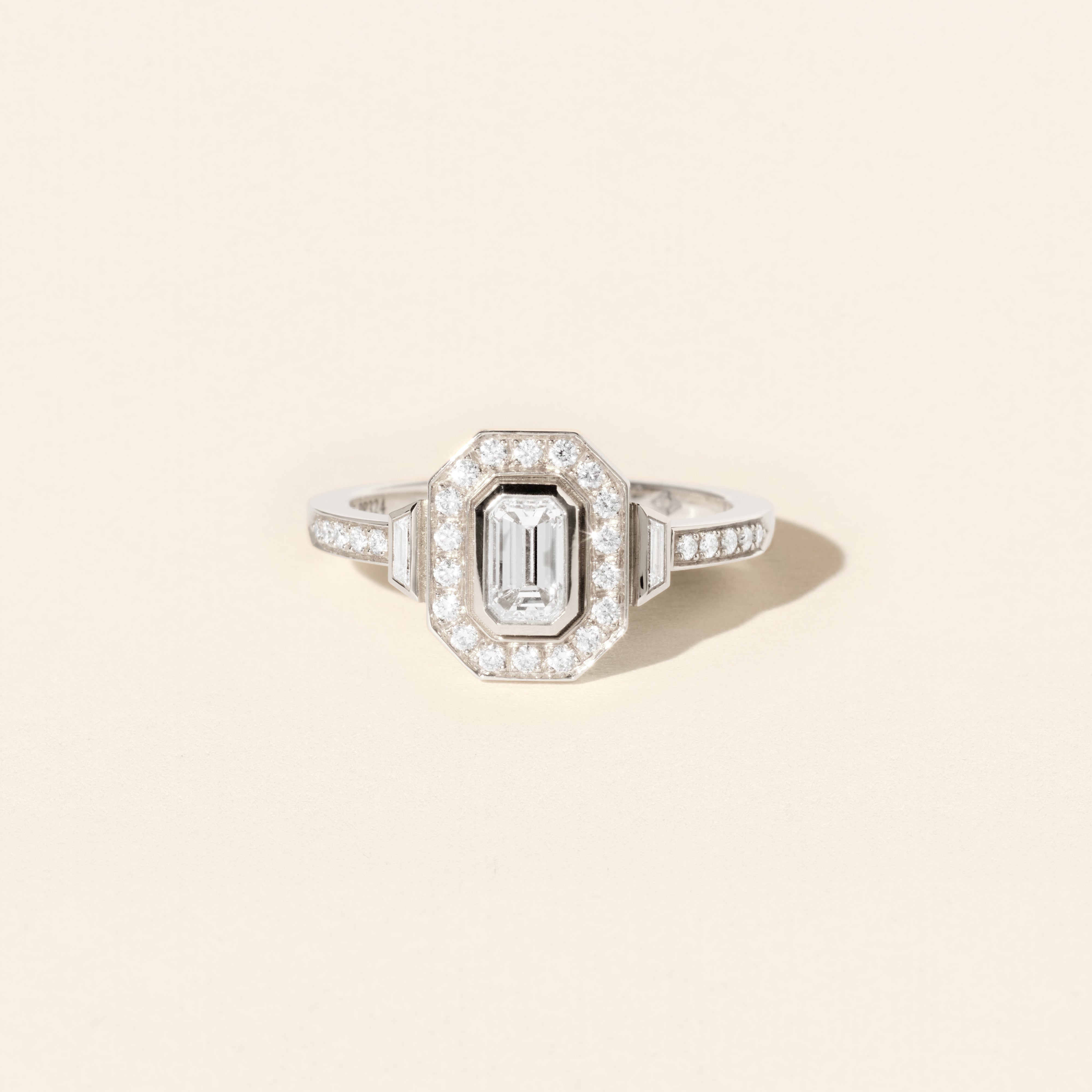 Art Deco Signature Trapezoid Ring with 0.60 Carat Diamonds - White Gold