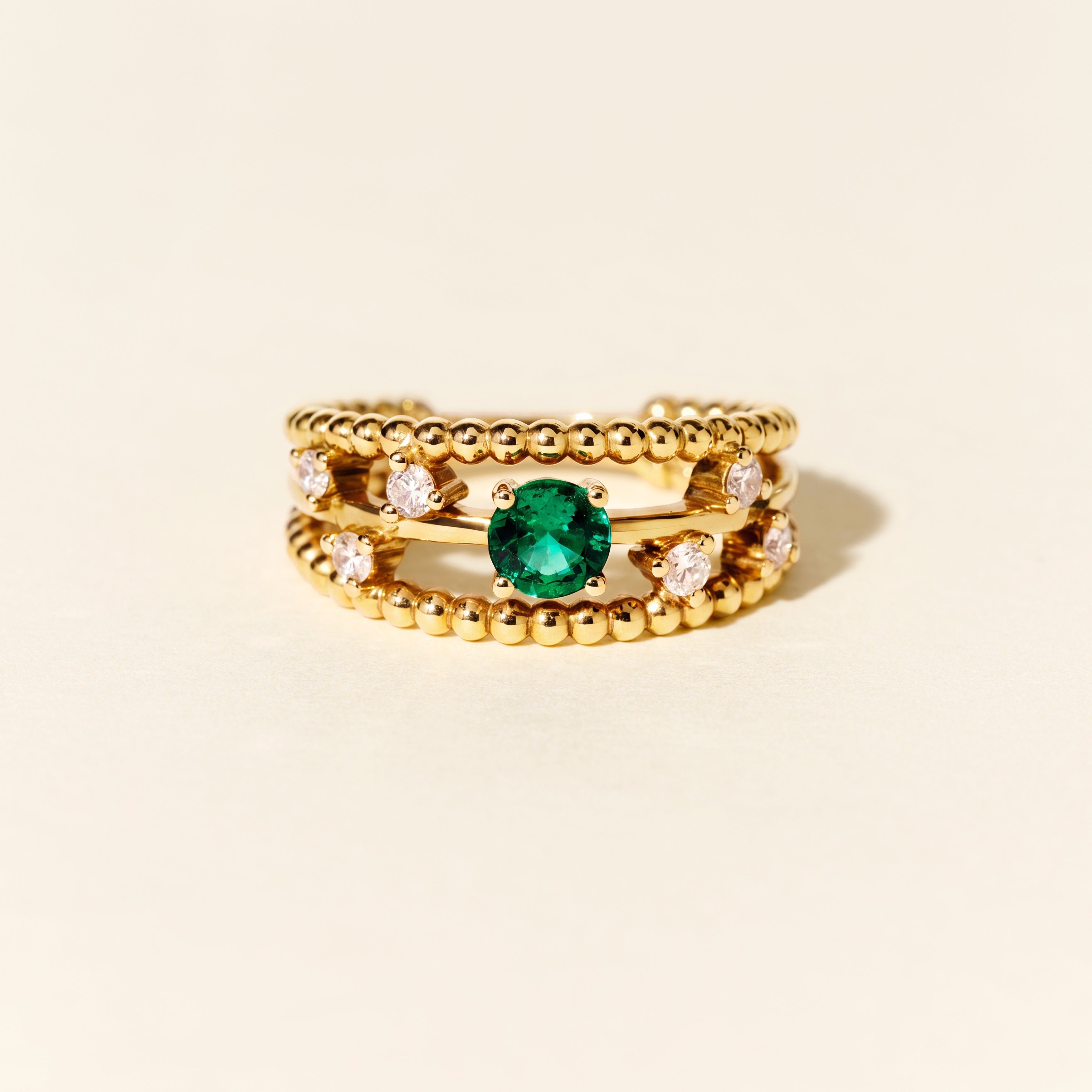 Bague Alma Trio émeraude et diamants PM - Or jaune