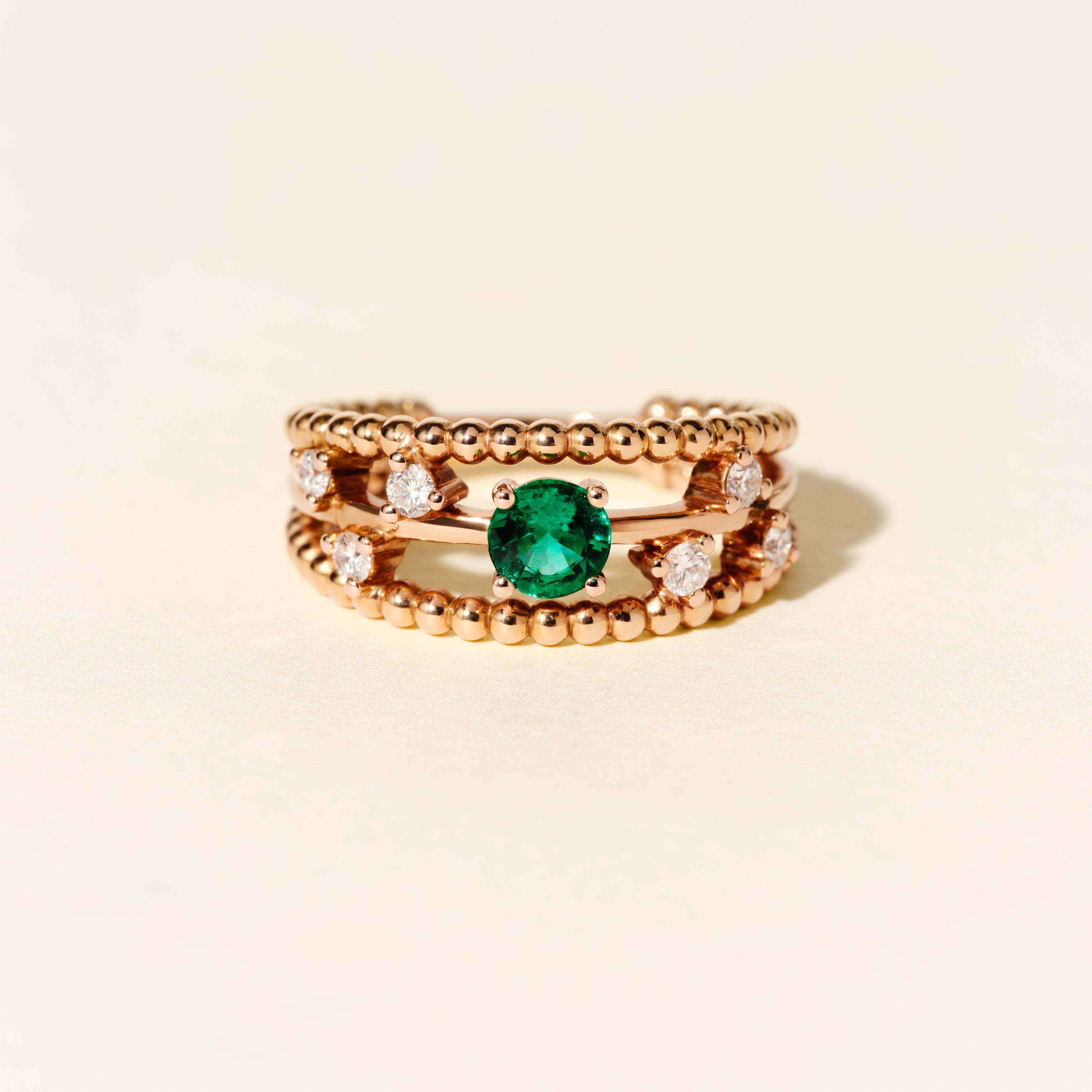 Bague Alma Trio émeraude et diamants PM - Or rose