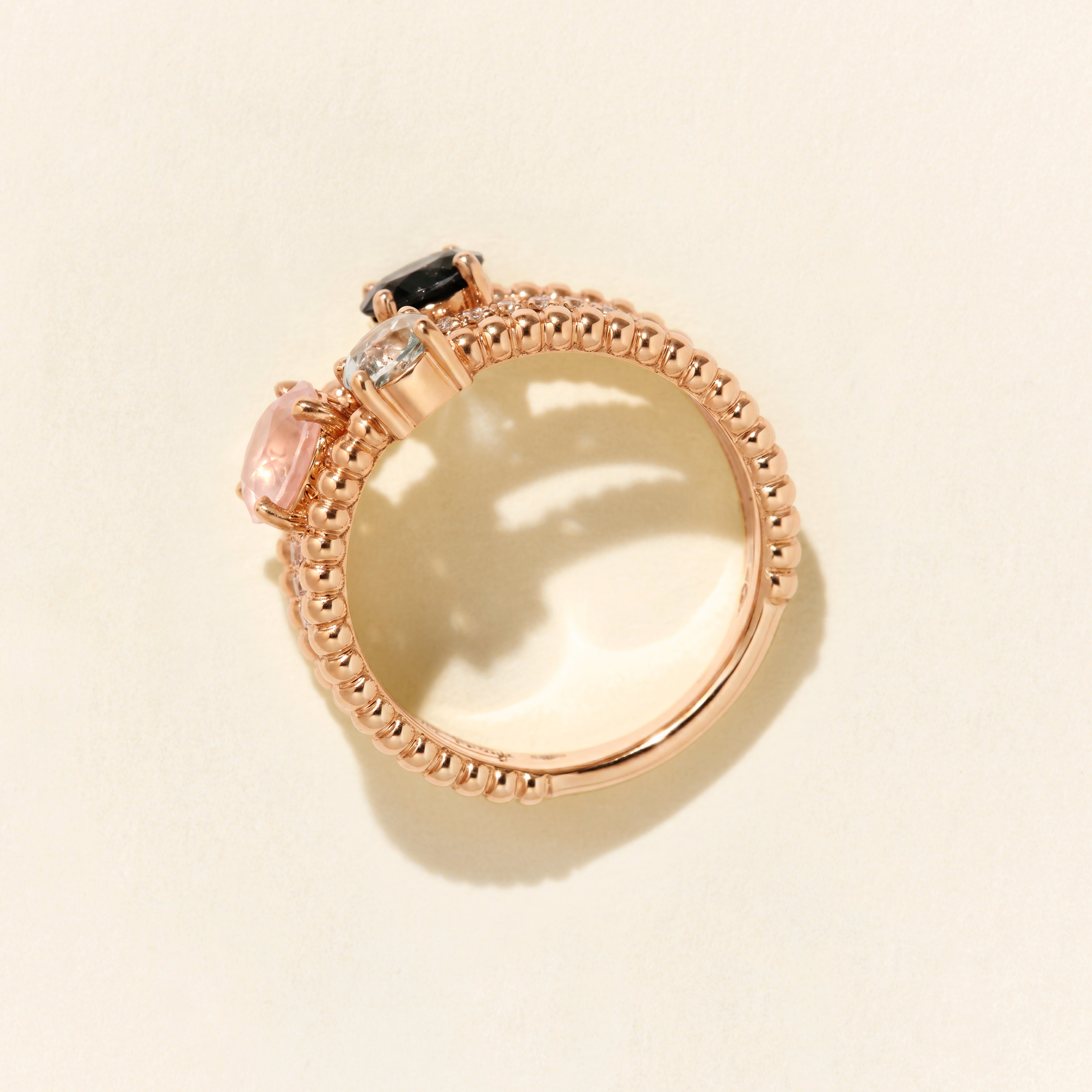 Bague Alma Trio quartz rose topazes - Or rose