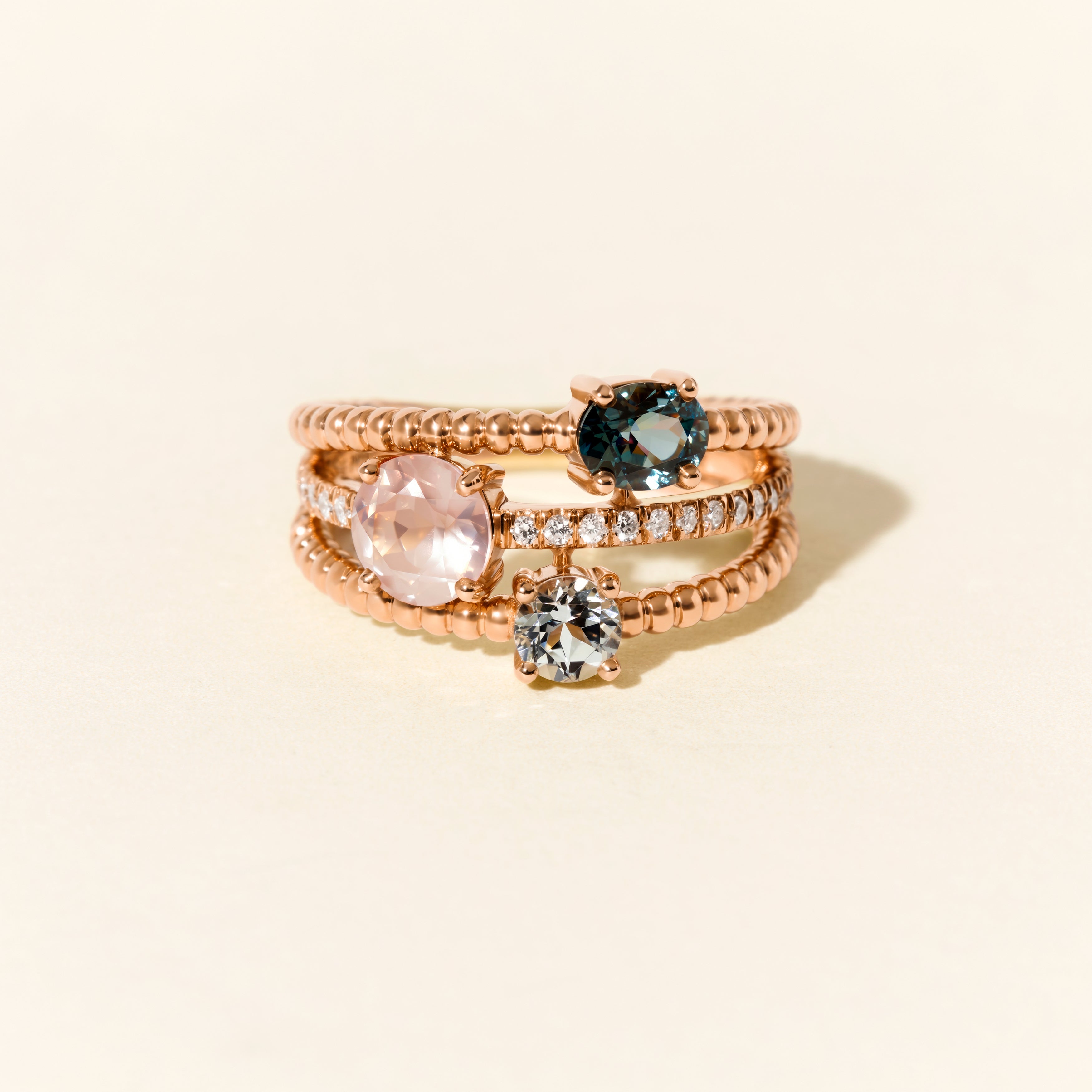Bague Alma Trio quartz rose topazes - Or rose