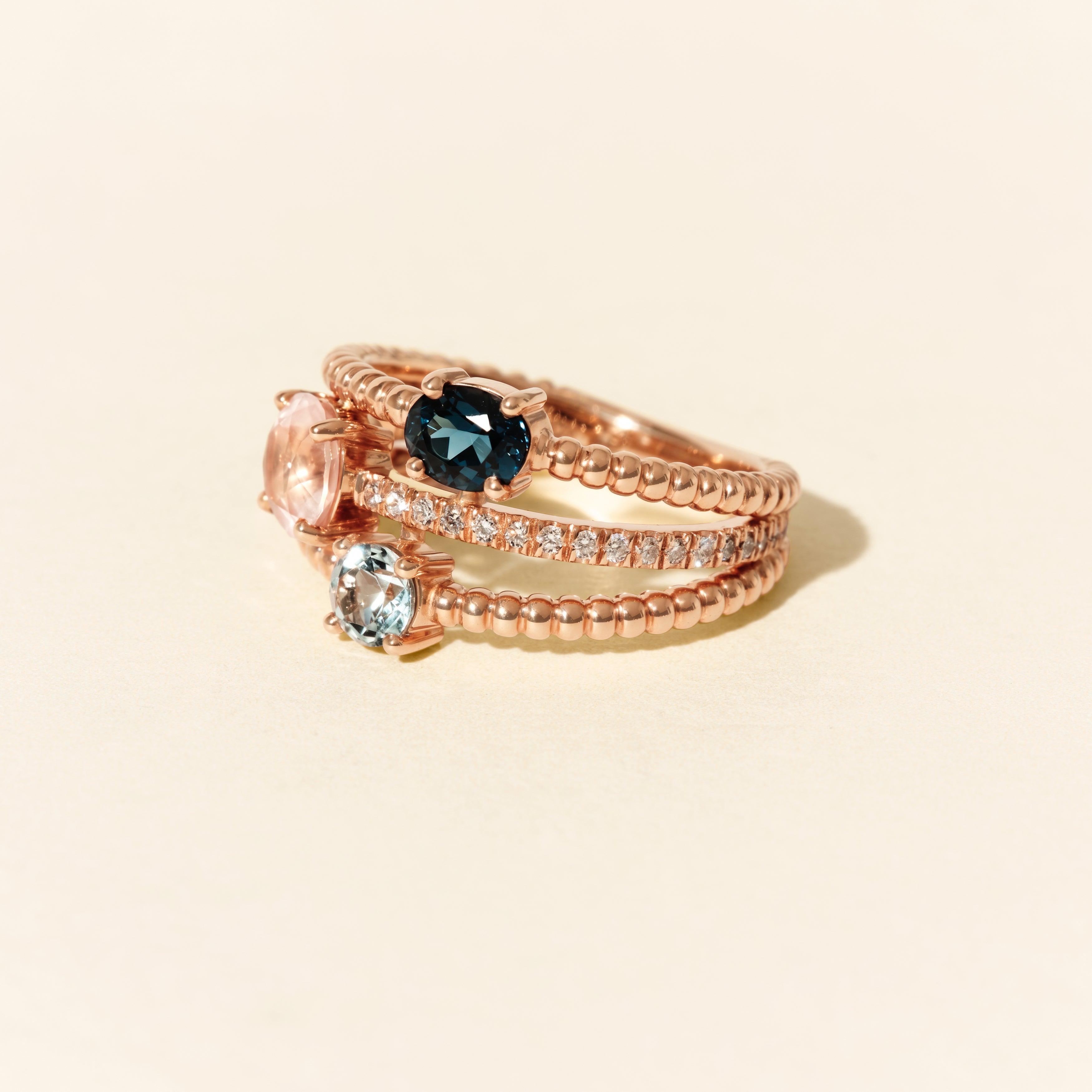 Bague Alma Trio quartz rose topazes - Or rose