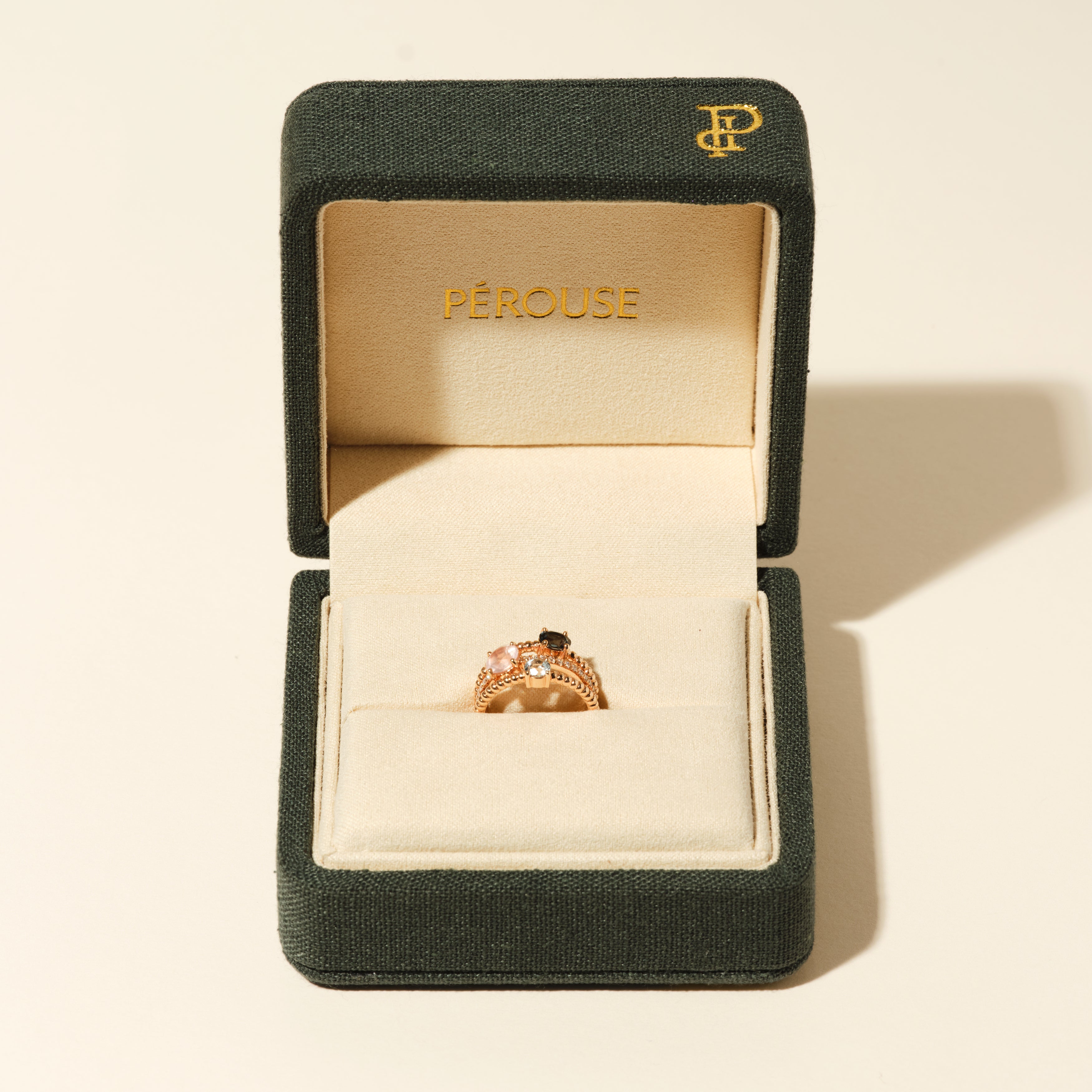 Bague Alma Trio quartz rose topazes - Or rose