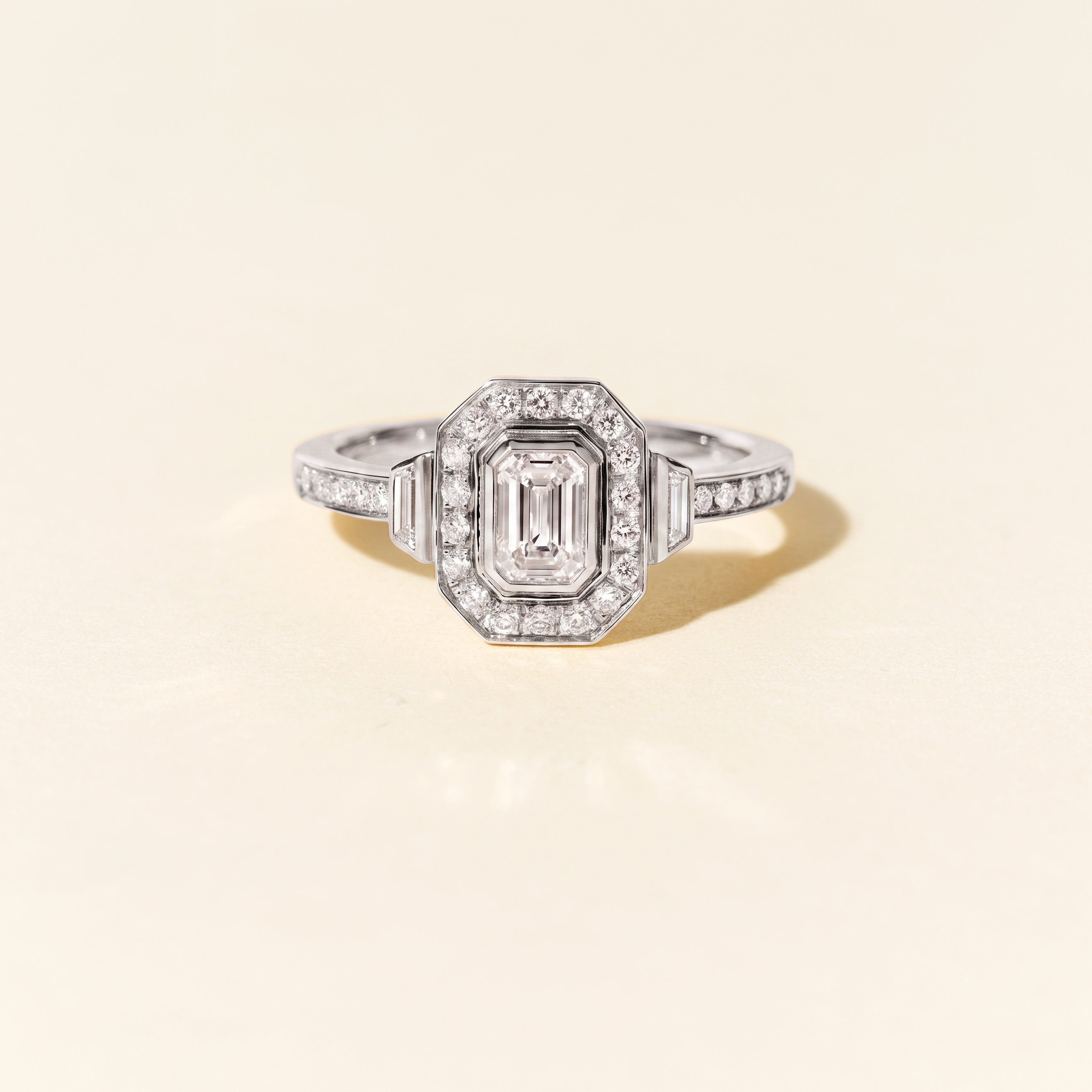 Art Deco Signature Trapezoid Ring with 0.40 Carat Diamonds - White Gold