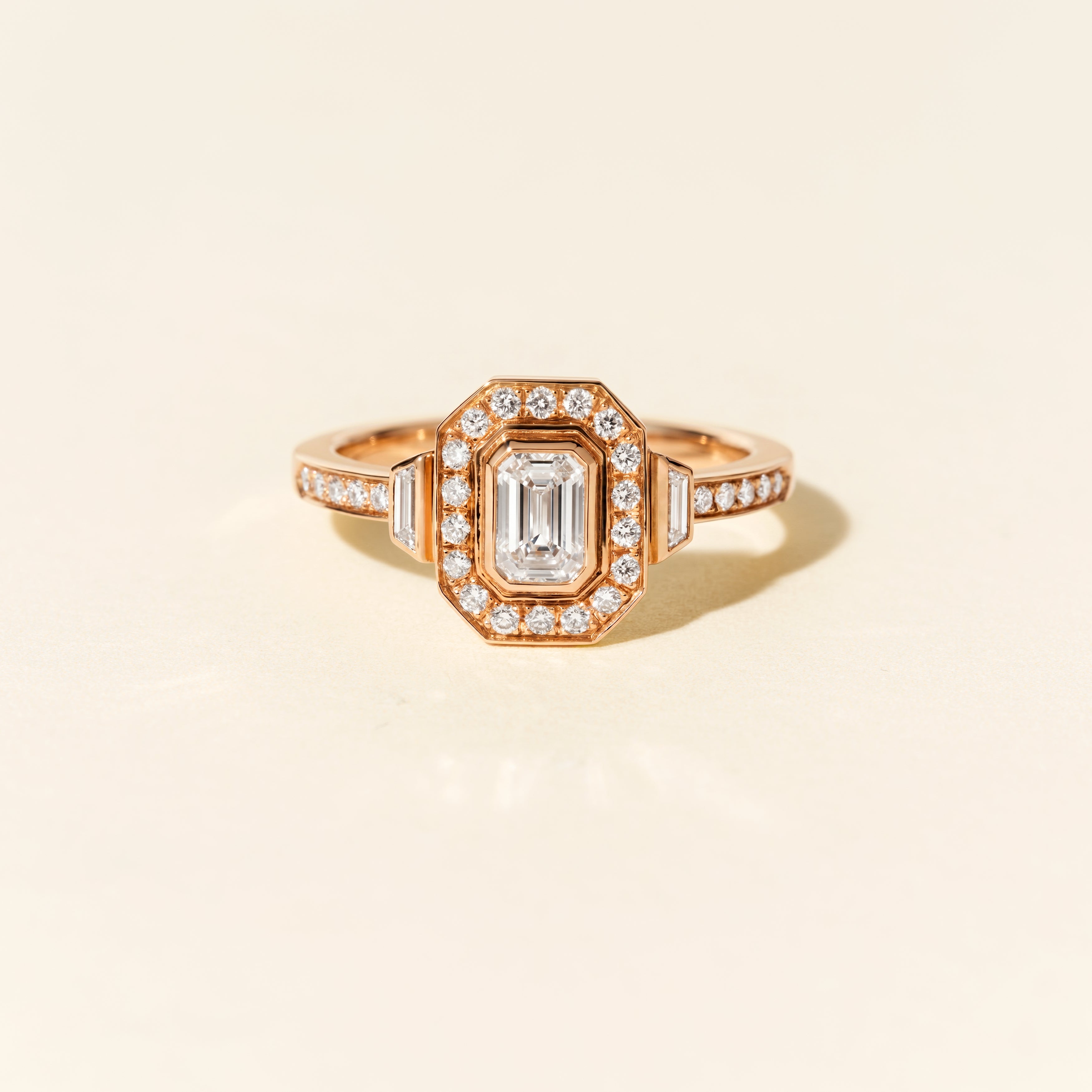 Art Deco Signature Trapezoid Ring with 0.60 Carat Diamonds - Rose Gold