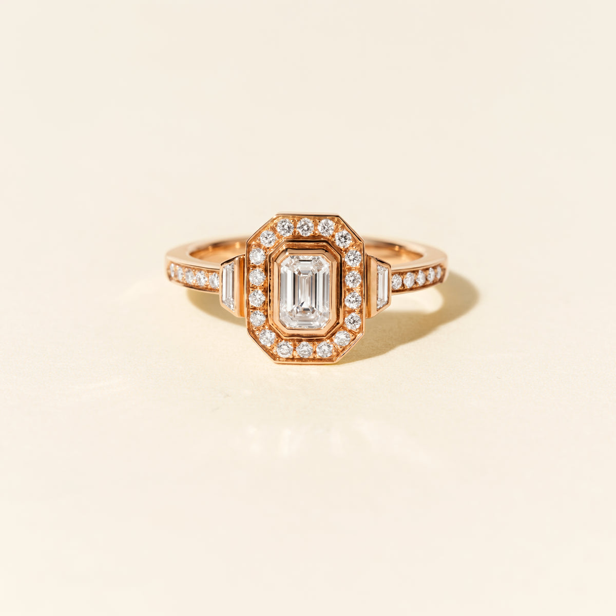 Art Deco Signature Trapezoid Ring with 0.50 Carat Diamonds - Rose Gold