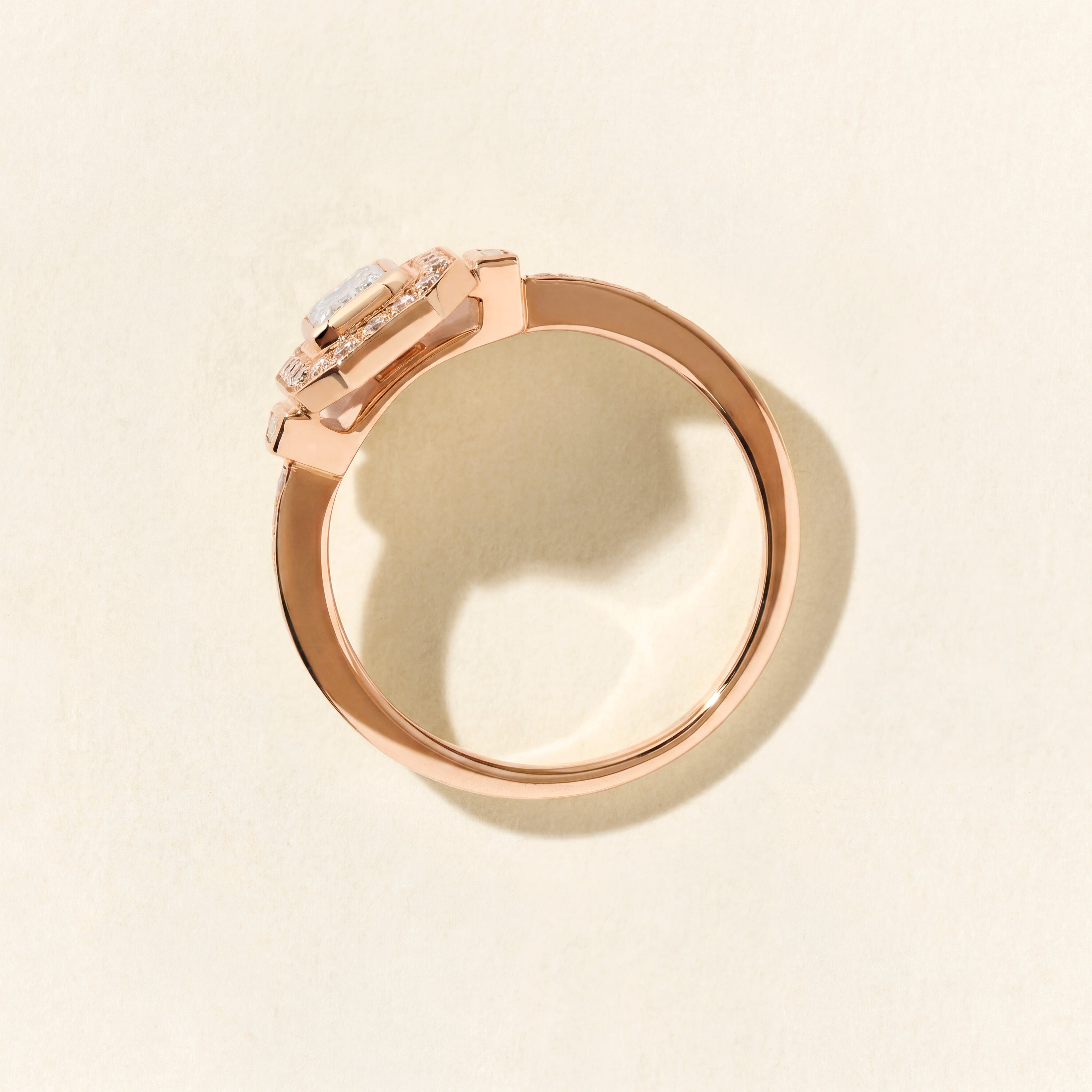 Art Deco Signature Trapezoid Ring with 0.60 Carat Diamonds - Rose Gold