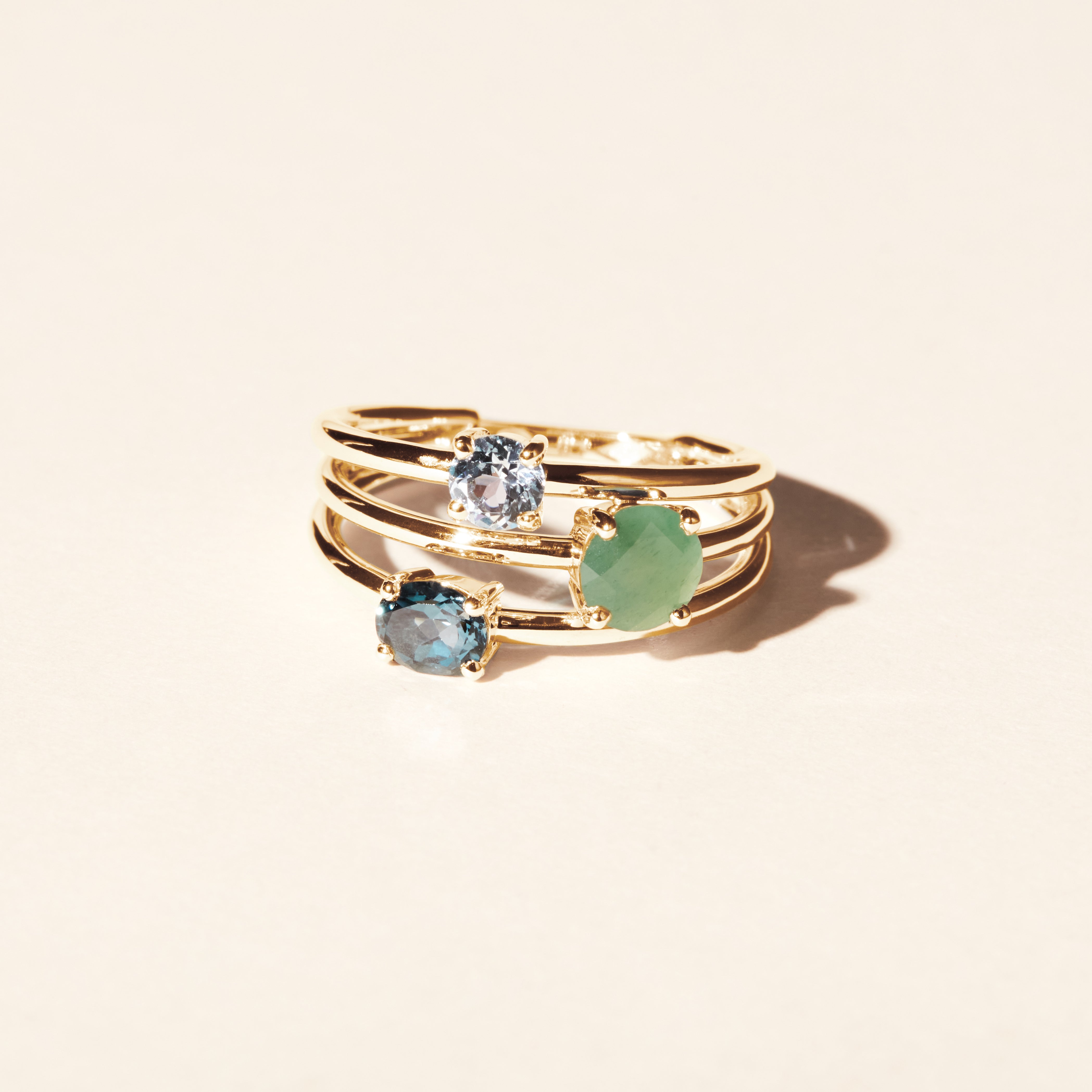 Alma Trio ring in aventurine and topaz - Yellow gold