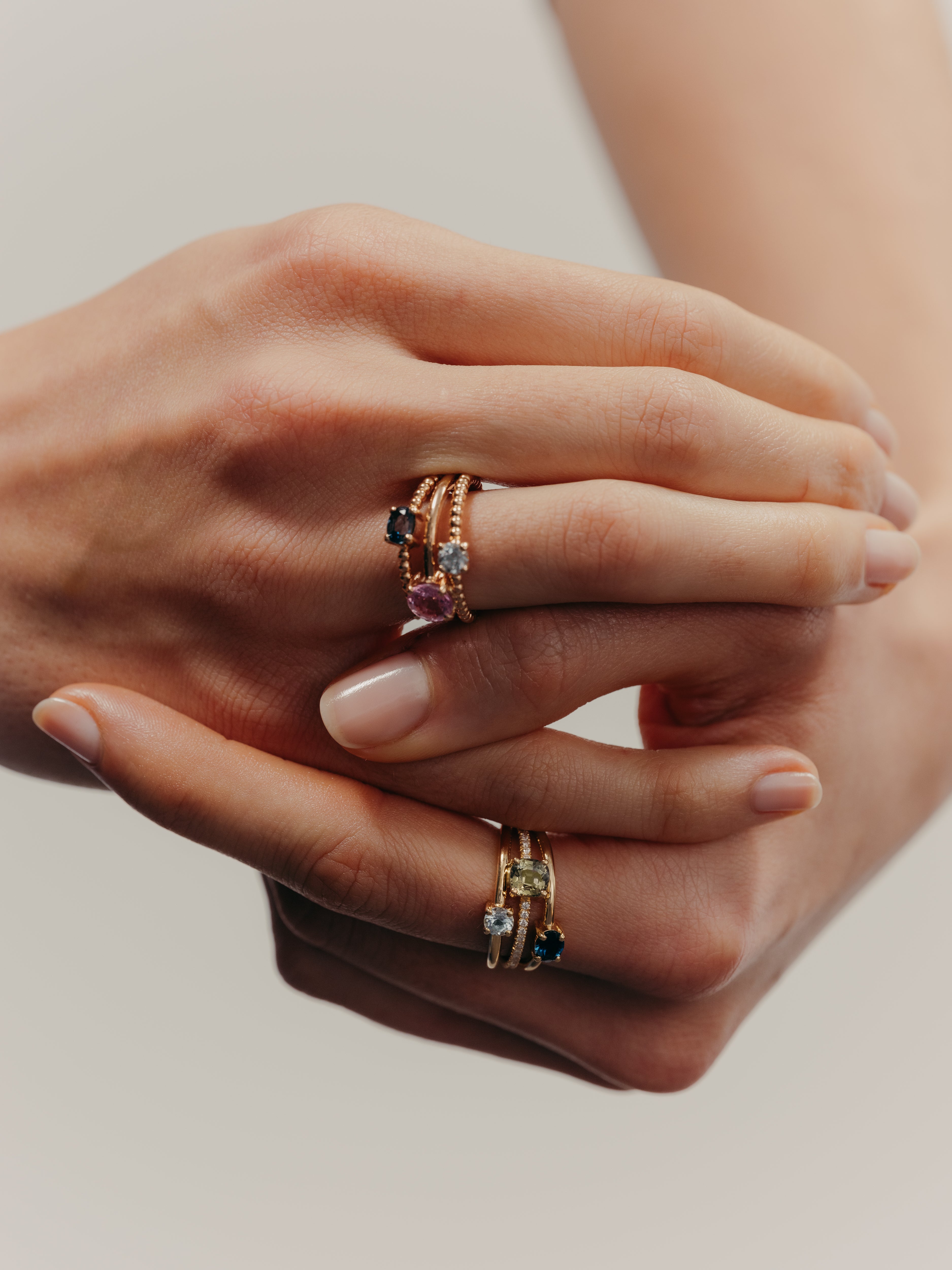 Alma Trio ring in aventurine and topaz - Yellow gold