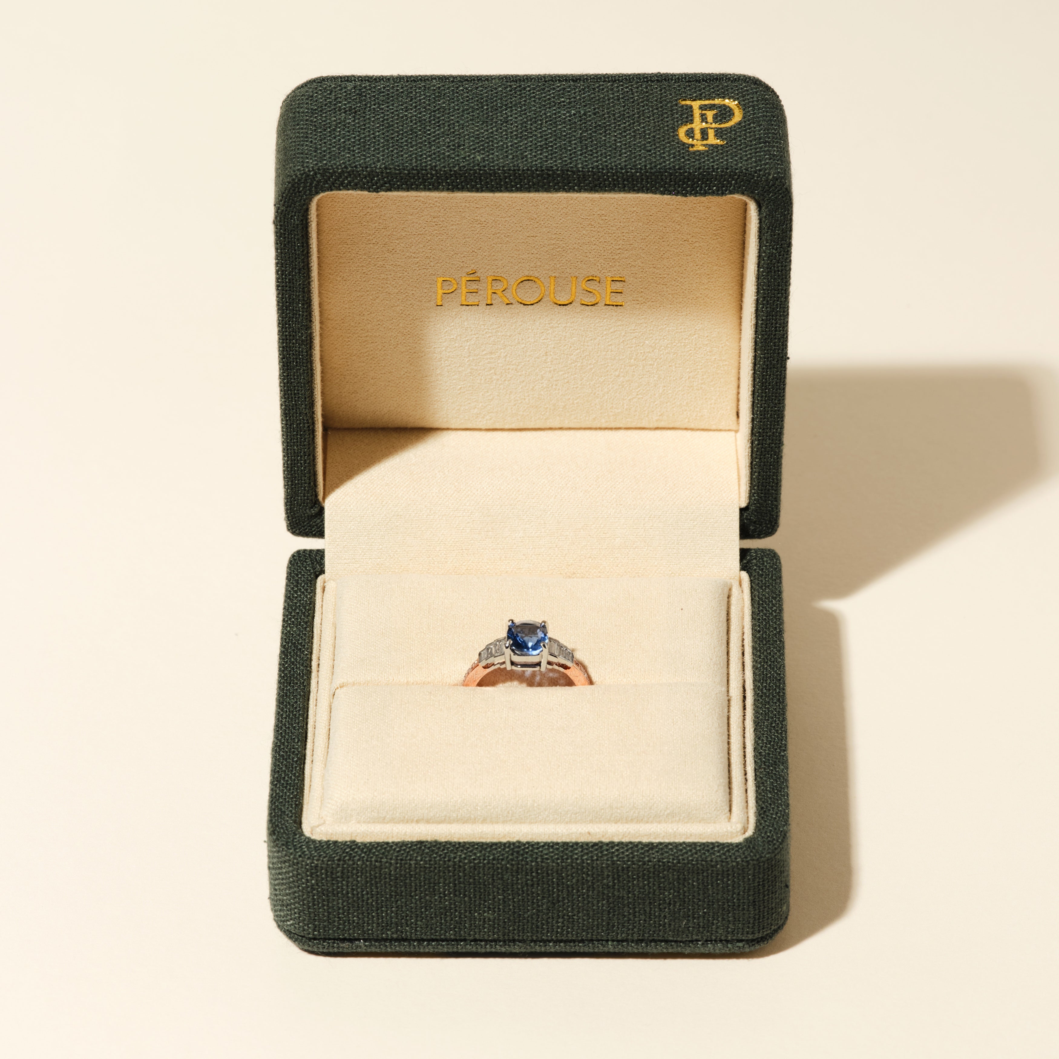 Bague Gatsby Triple diamants baguette et saphir - Or rose