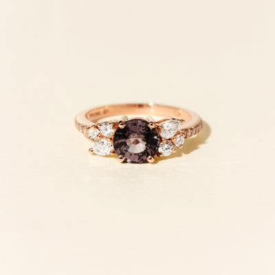 Bague Grenade spinelle gris et diamants GM - Or rose